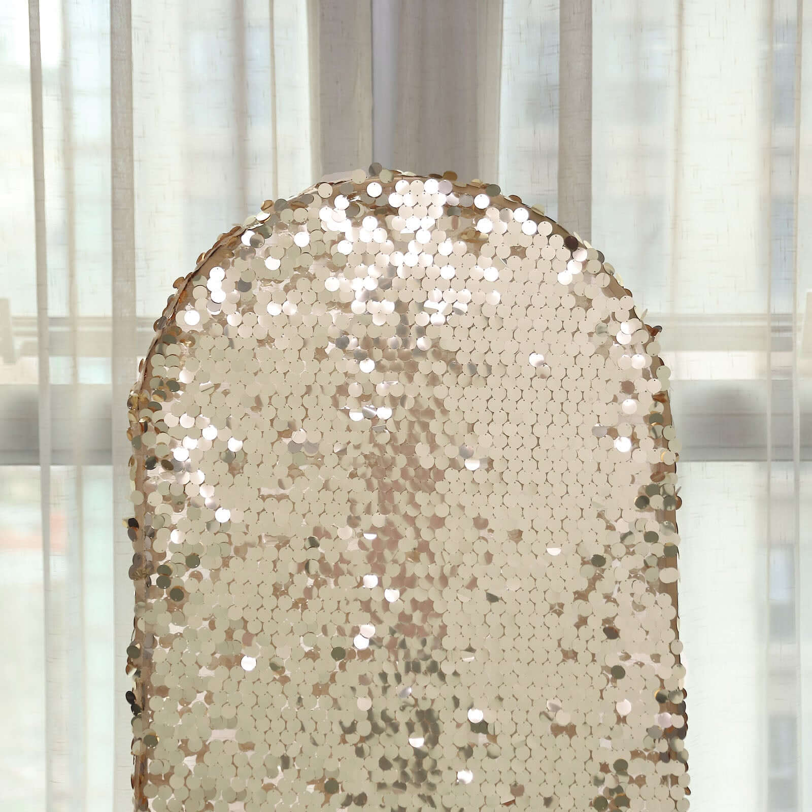 5ft Sparkly Champagne Double Sided Big Payette Sequin Chiara Backdrop Stand Cover For Fitted Round Top Wedding Arch