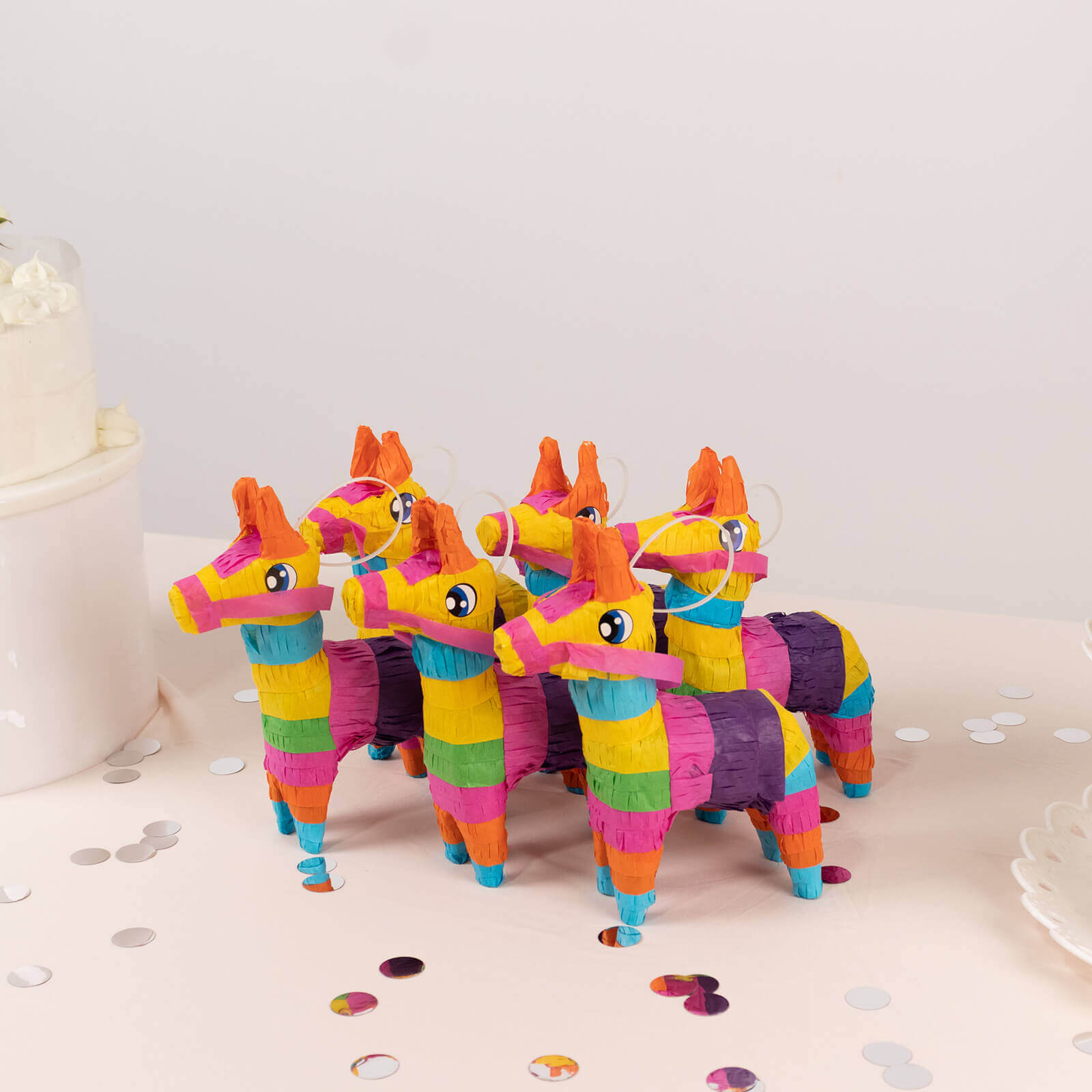 3 Pack Little Rainbow Llama Pinatas for Fiesta Party Decorations, Mexican Theme Colorful Paper Mini Donkey Cinco de Mayo Pinatas - 5.5x7.5