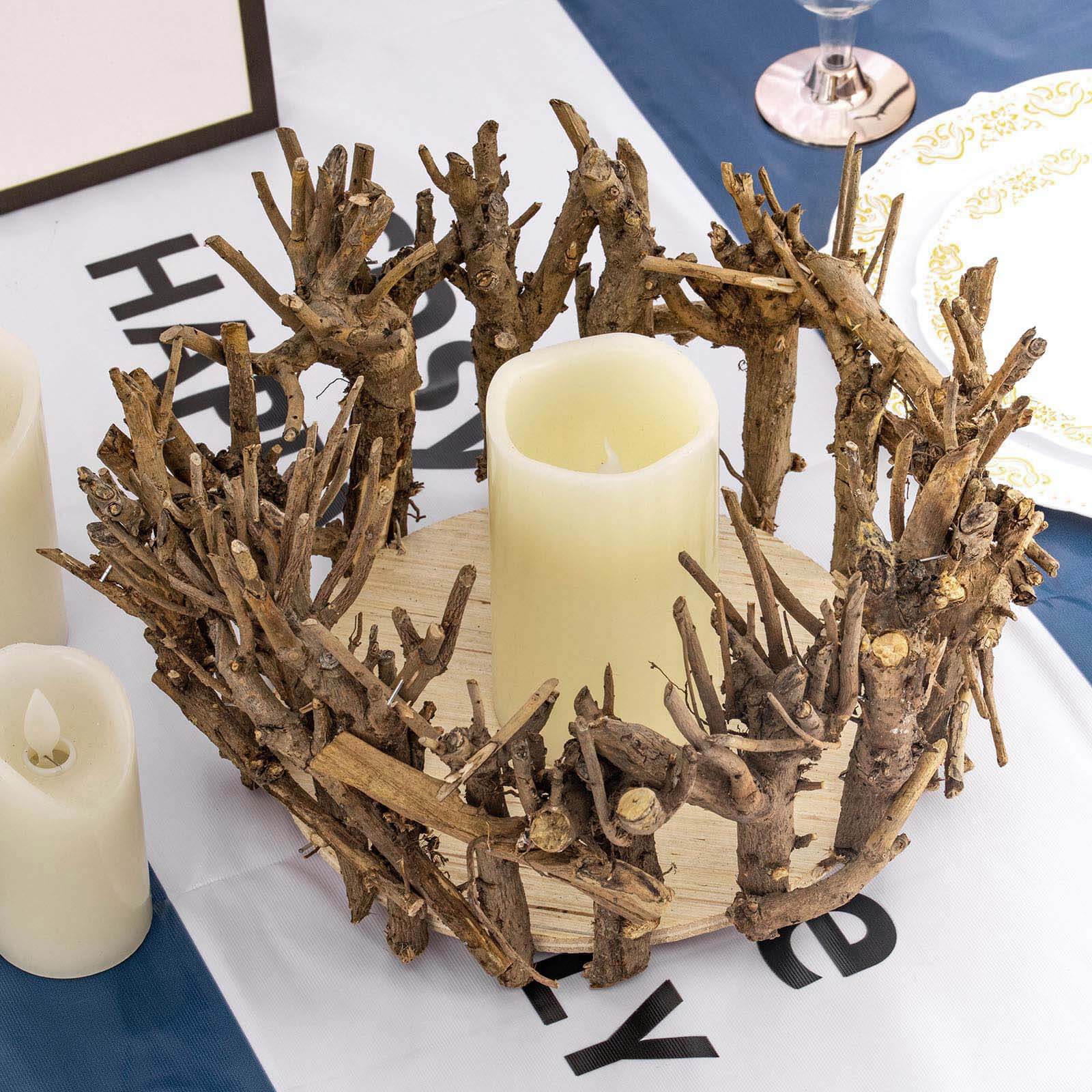 Natural Wooden Candle Holder Centerpiece - Rustic Mini Flower Vase for Events & Tables 6