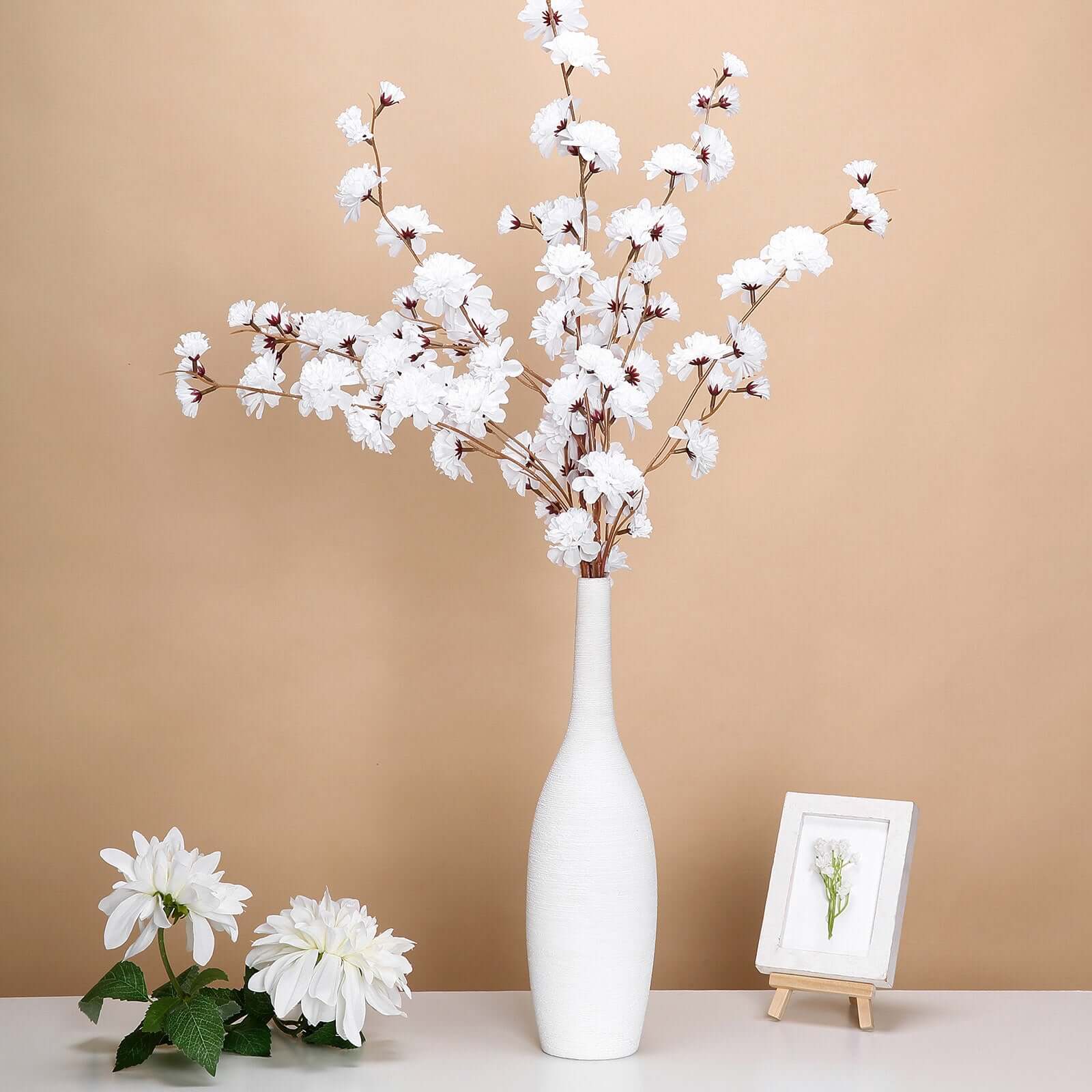 2 Branches 42 Tall White Artificial Silk Carnation Flower Stems