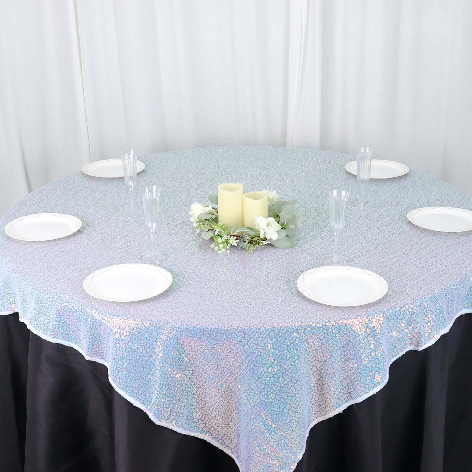 Sequin 60x60 Table Overlay Square Tablecloth Irisdescent Blue - Luxe Wedding Table Topper