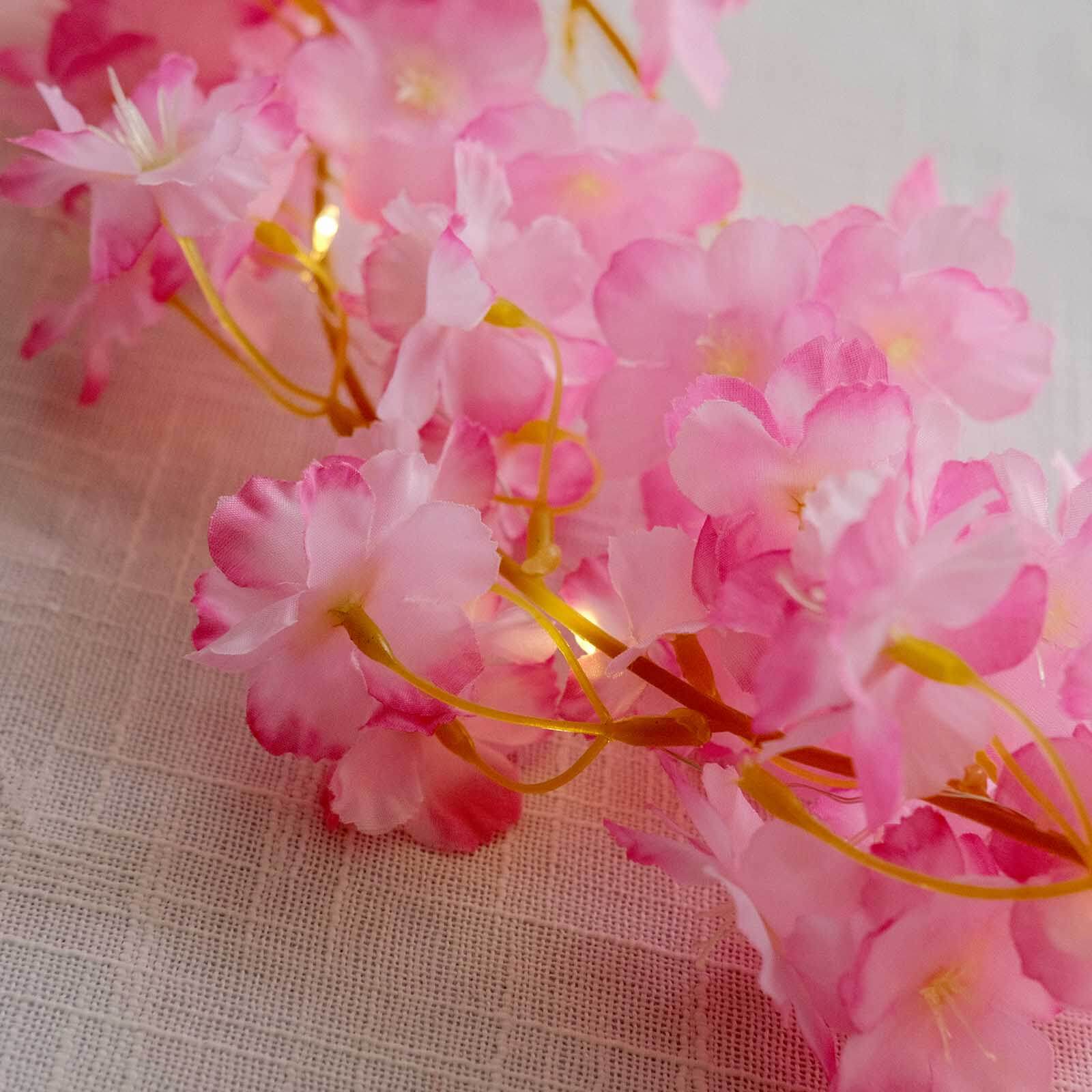 20 LED Garland Fairy String Lights Cherry Blossom Design Pink Warm White - Battery Operated Party Décor 6ft