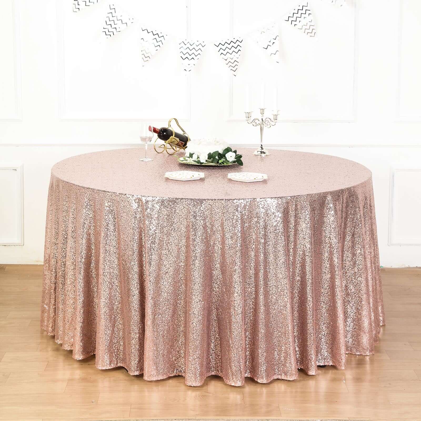 Sequin 132 Round Tablecloth Rose Gold - Seamless Dazzling Table Cover