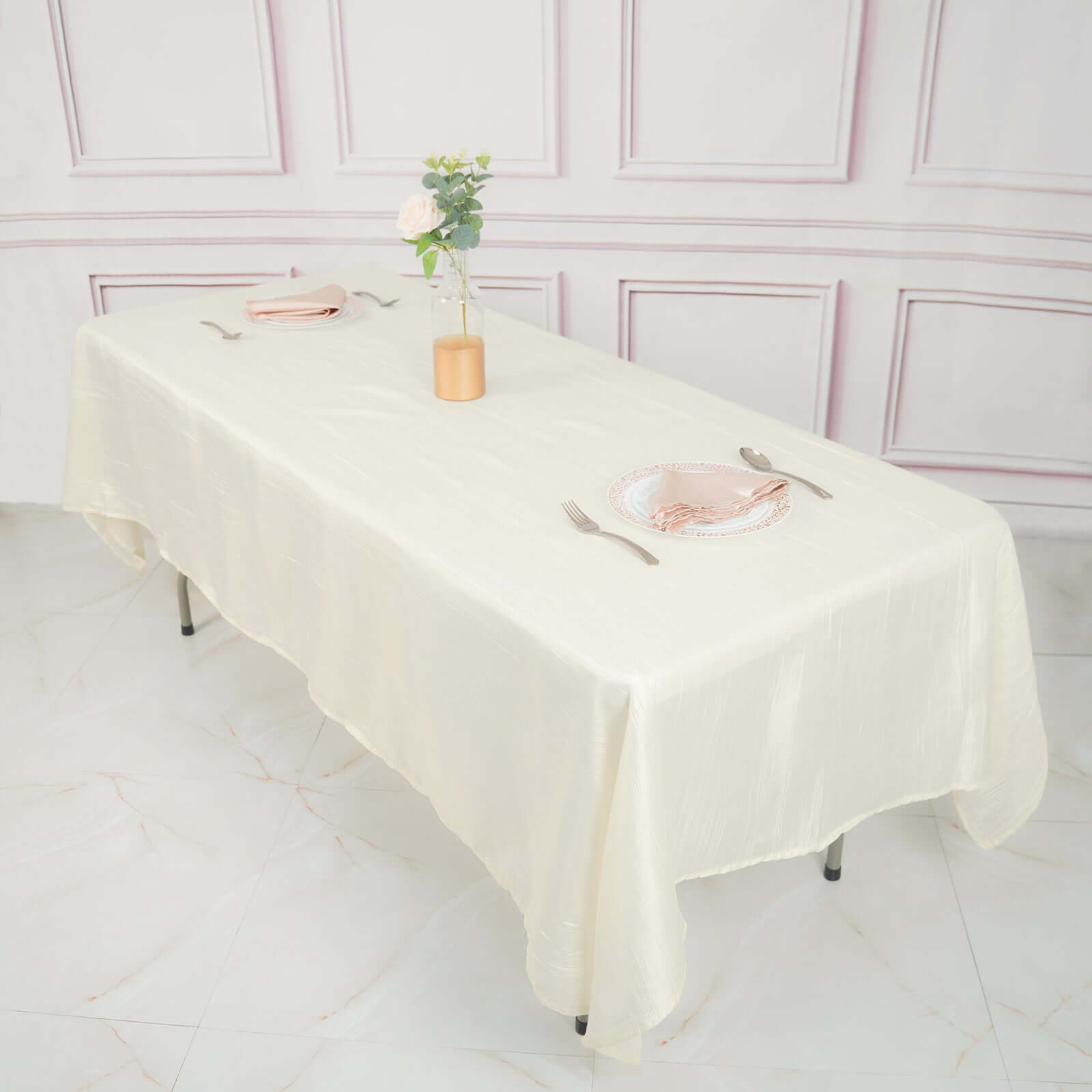 Taffeta 60x102 Rectangle Tablecloth Ivory - Accordion Crinkle Table Cover