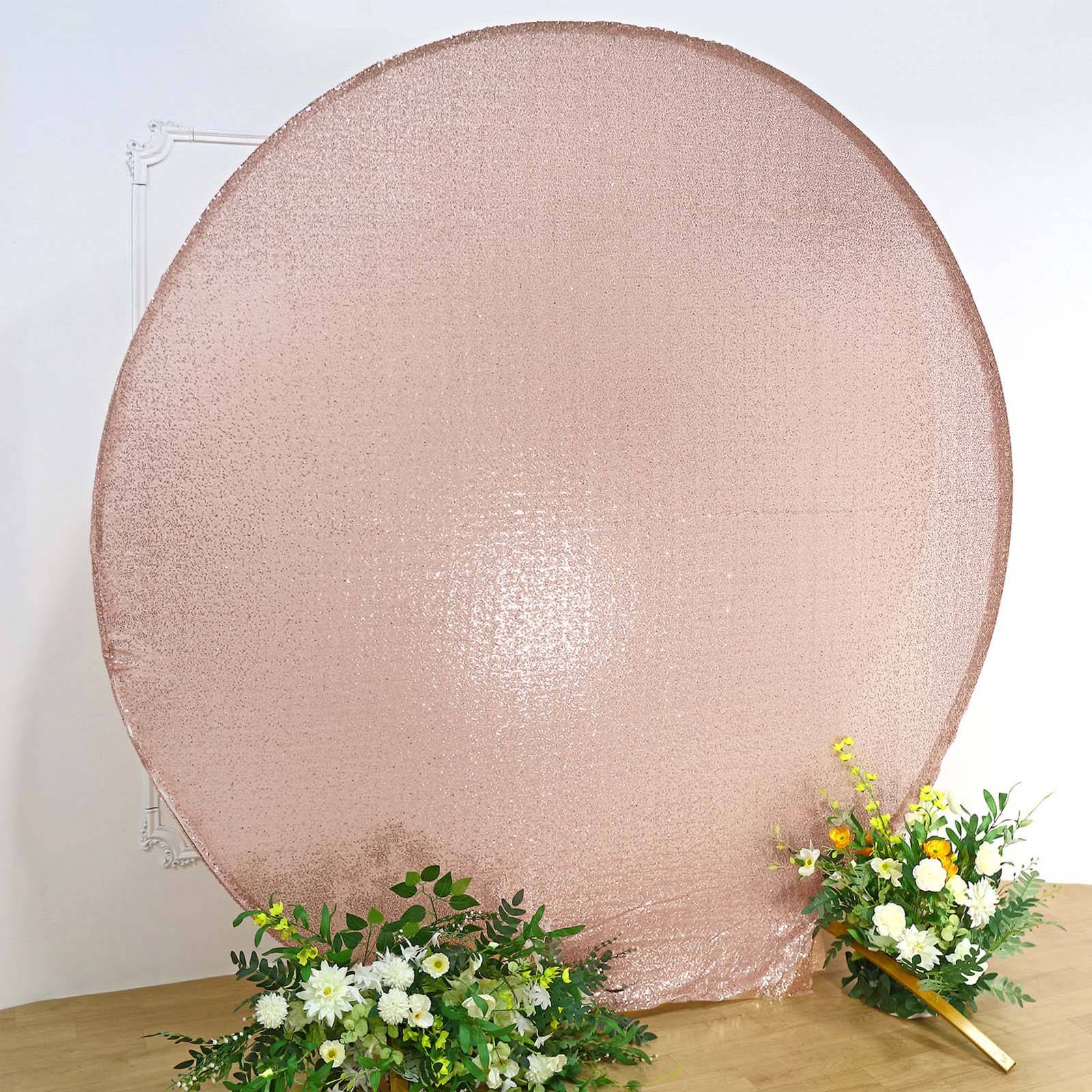 7.5ft Metallic Blush Sparkle Sequin Round Wedding Arch Cover, Shiny Shimmer Photo Backdrop Stand Cover, 2-Sided Custom Fit