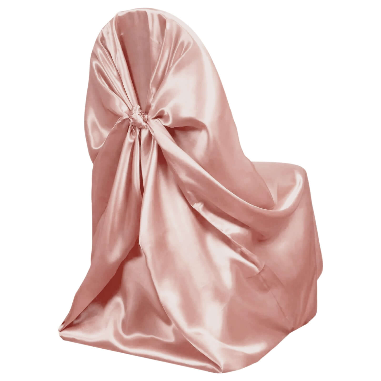 Satin Chair Cover Self-Tie Universal Design Dusty Rose - Durable Slip-On Cover for Folding, Dining, Banquet & Standard Chairs