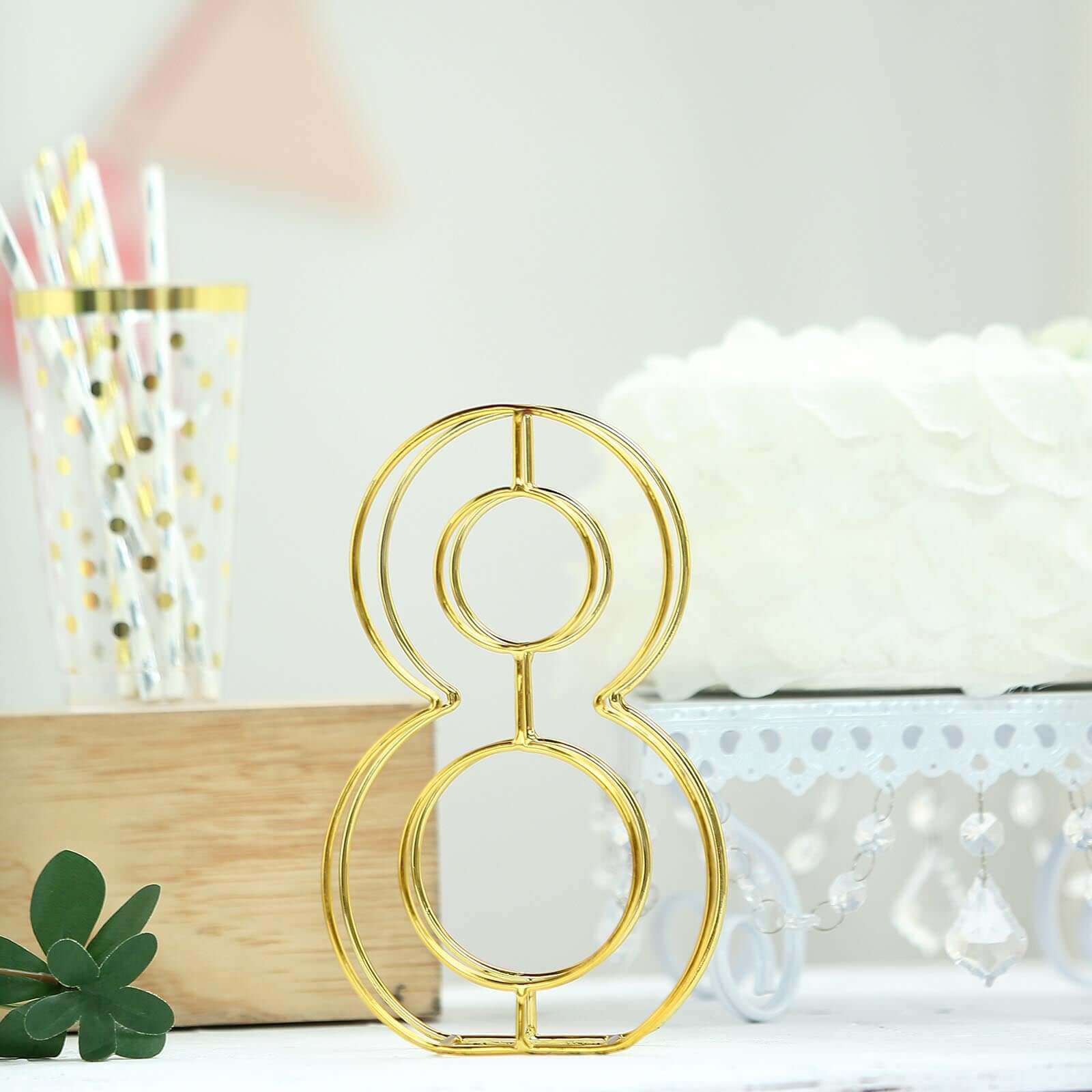 8 Tall Gold Freestanding 3D Decorative Metal Wire Numbers, Wedding Table Numbers -8