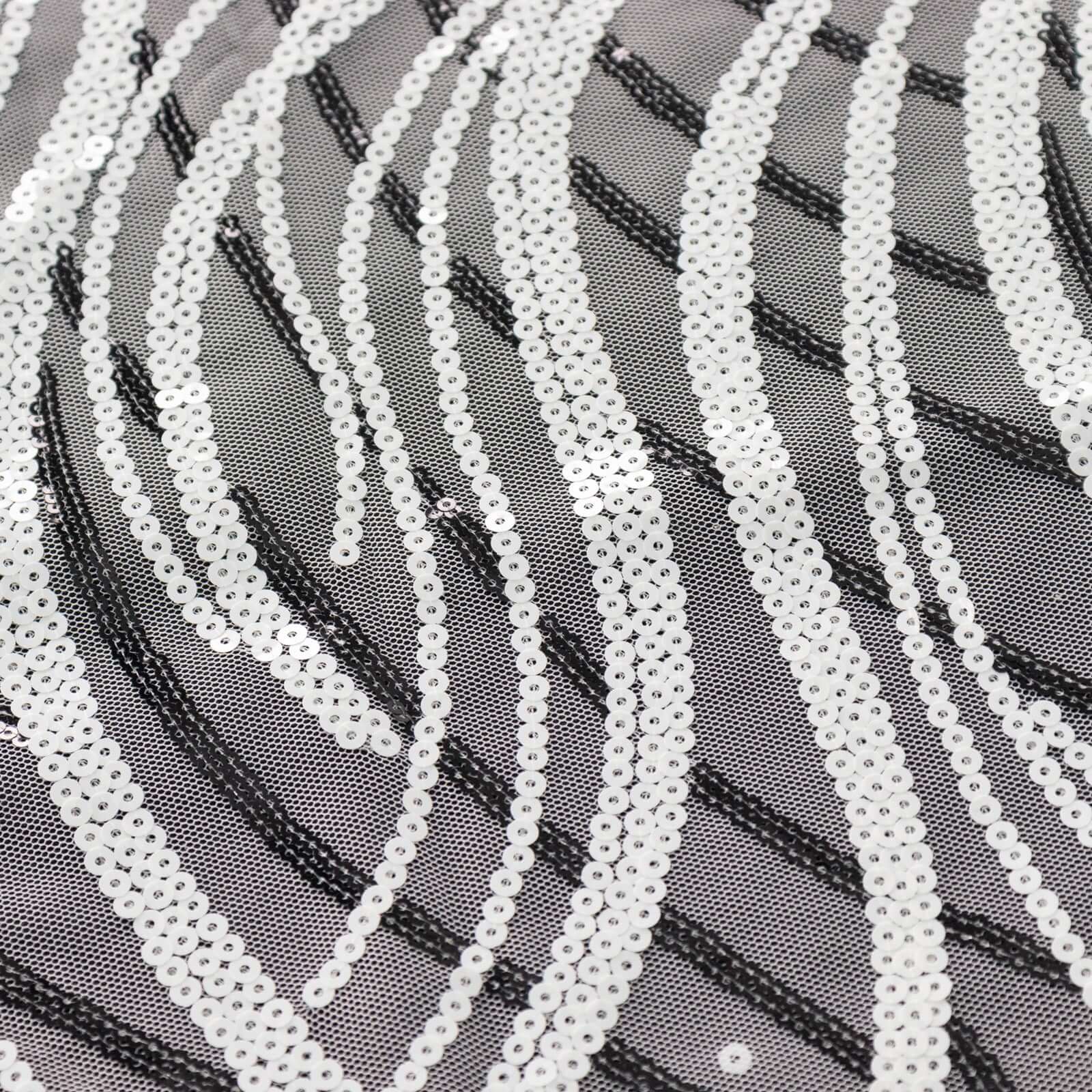 Mesh 72x72 Table Overlay Square Tablecloth White Black - Wave Embroidered Sequins Table Topper