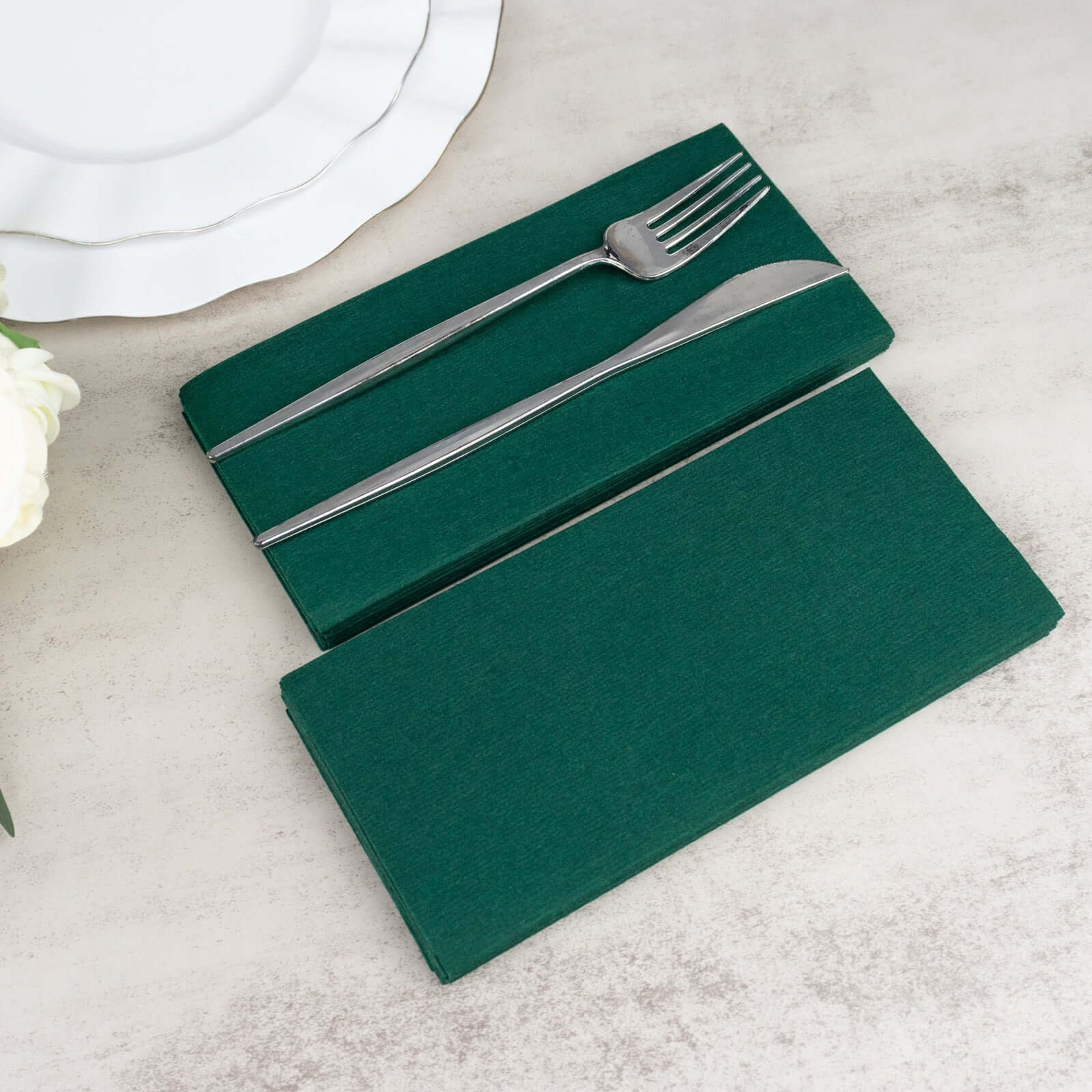 20-Pack Paper Linen-Like Napkins Hunter Emerald Green - Disposable Hygienic Airlaid Guest Towels 8.5x4