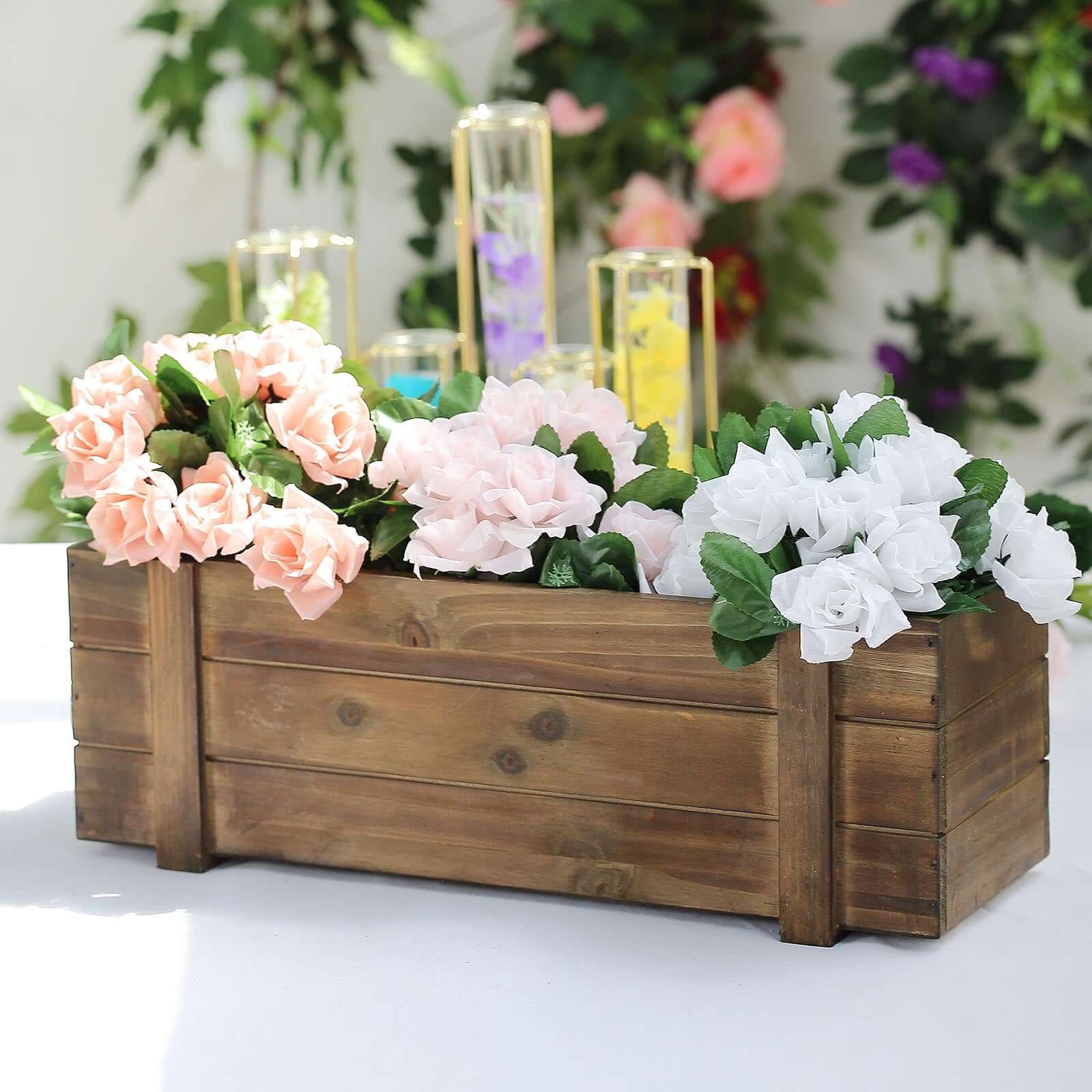 Rustic Wood Planter Box Smoked Brown - Perfect Natural Decor with Removable Plastic Liner for Table Displays 18x6