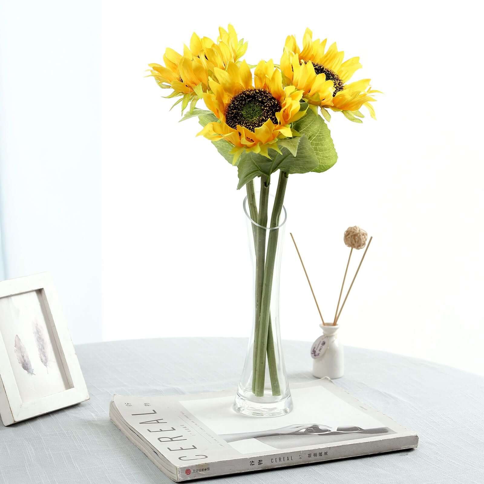 3 Stems 17 Yellow Artificial Silk Sunflower Flower Bouquet Branches