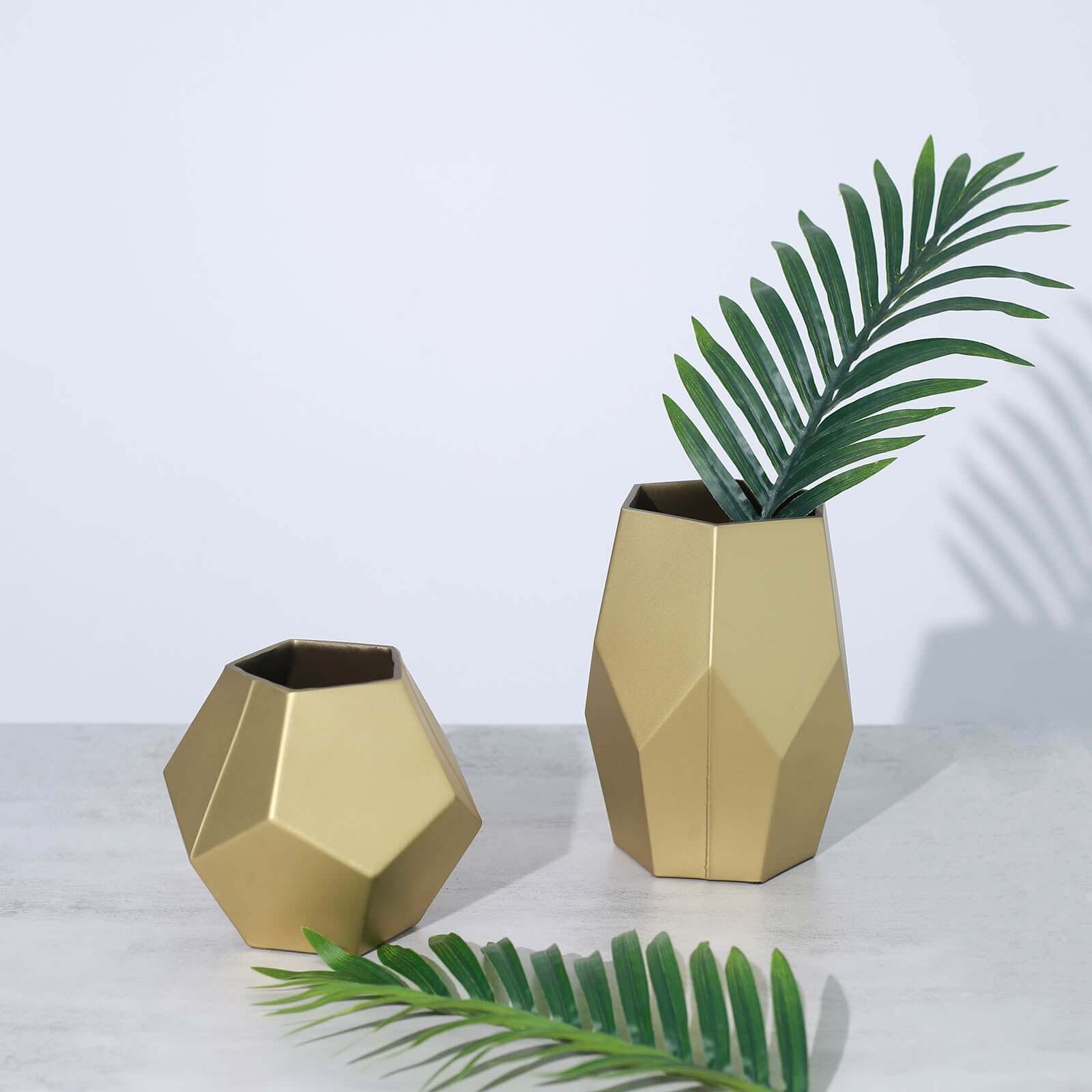 Set of 2 Glass Flower Vases Geometric Design Matte Gold - Stylish Modern Candle Holder Centerpieces 5, 8