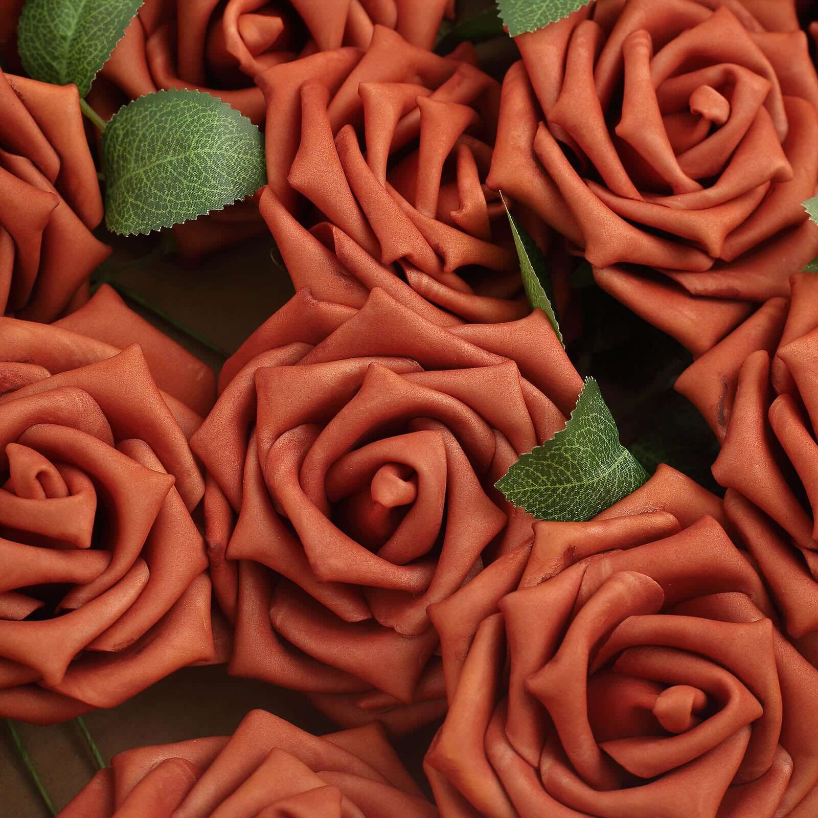 24 Roses 5 Terracotta (Rust) Artificial Foam Flowers With Stem Wire and Leaves