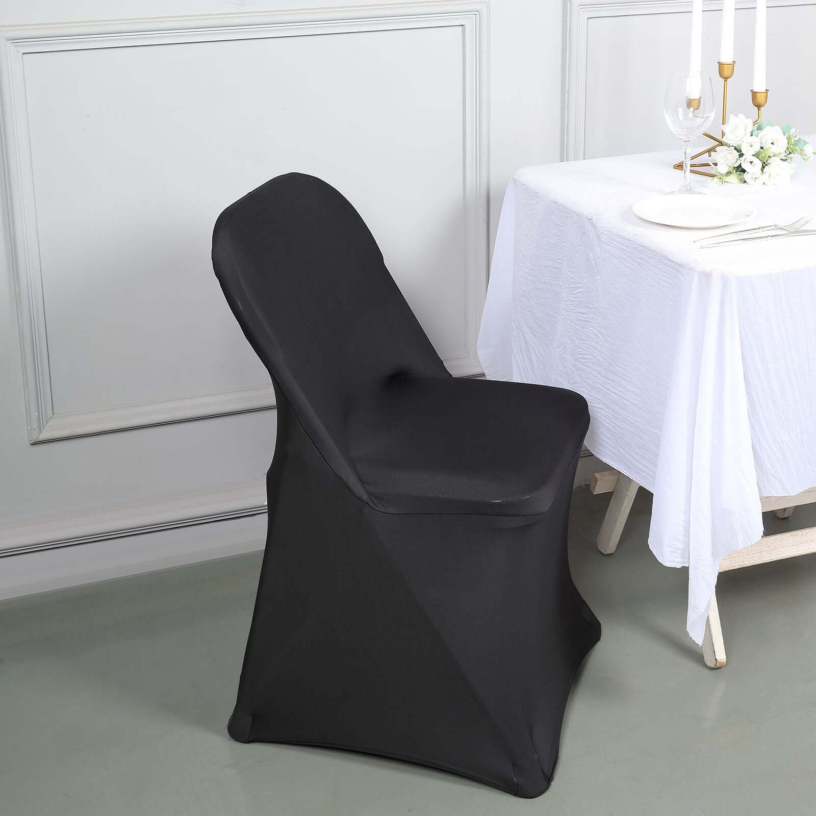 10 Pack Stretch Spandex Chair Covers Black for Folding Chairs - Durable Perfectly 160GSM Fitted Slipcovers for Professional & Casual Events