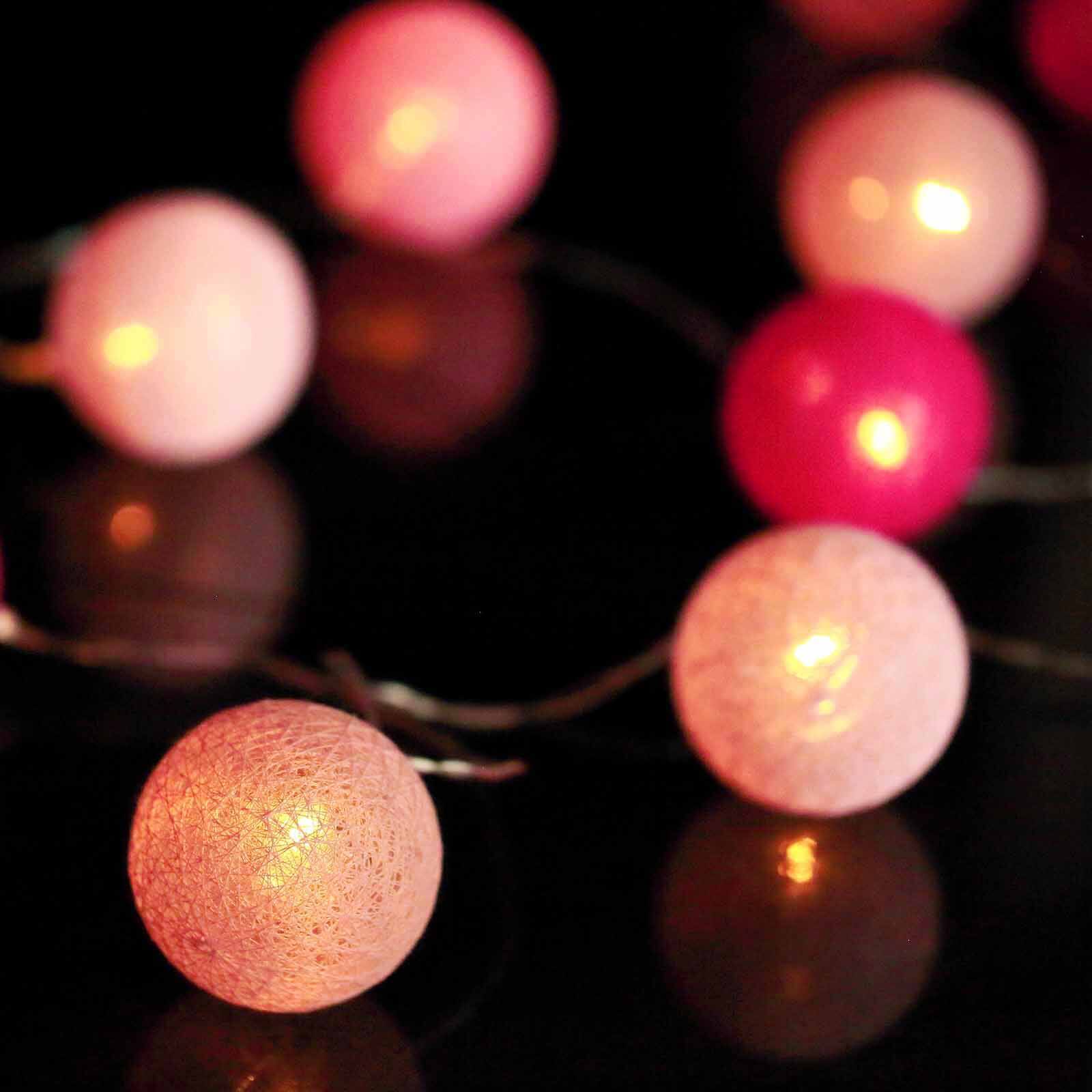 20 LED String Light Garland Pink Cotton Ball Blush, Fuchsia Warm White - Battery Operated Accent Piece 13ft