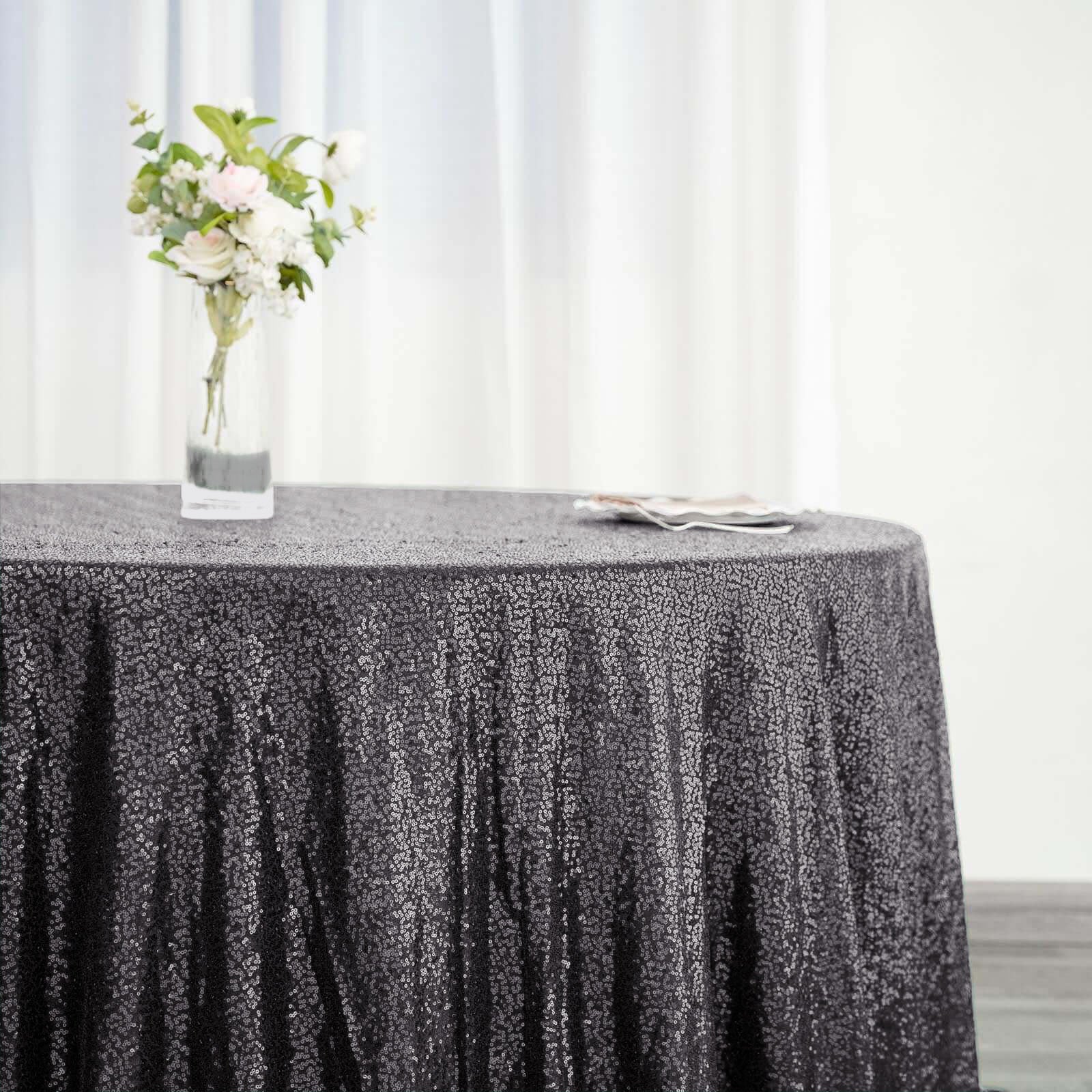 Sequin 132 Round Tablecloth Black - Seamless Dazzling Table Cover