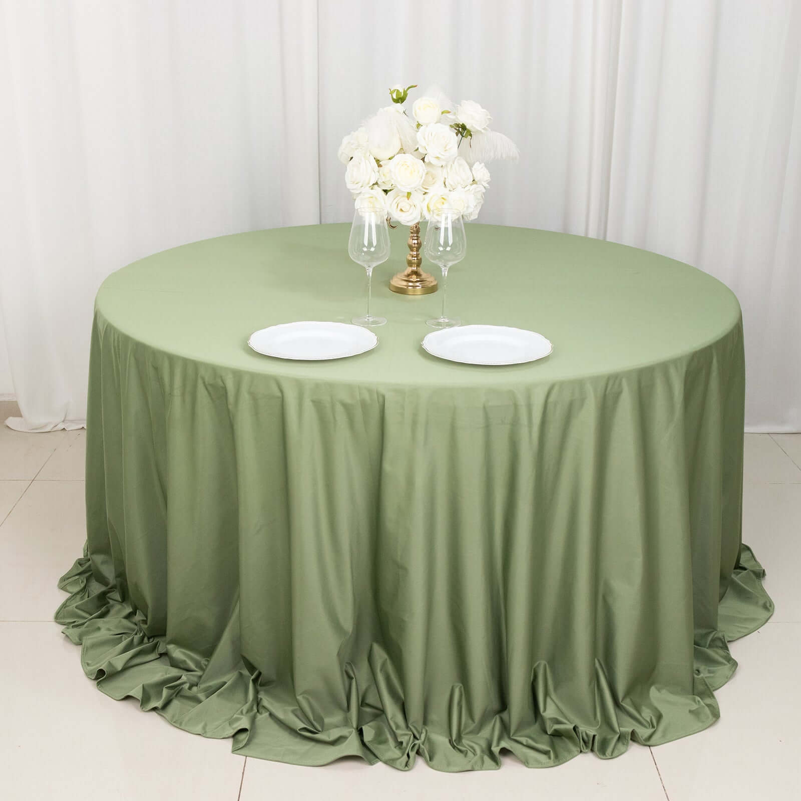 Premium Scuba Round 132 Tablecloth Dusty Sage Green - Wrinkle Free & Stain Resistant Seamless Table Cover