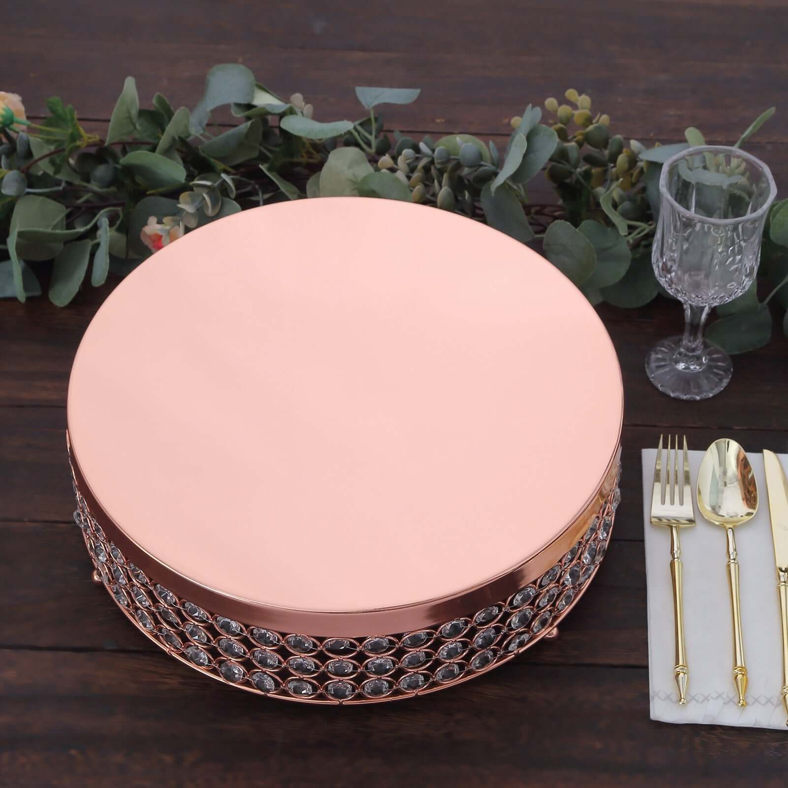 Metal Cake Stand Pedestal Crystal Beaded Design Rose Gold - Cupcake Display and Dessert Riser 13