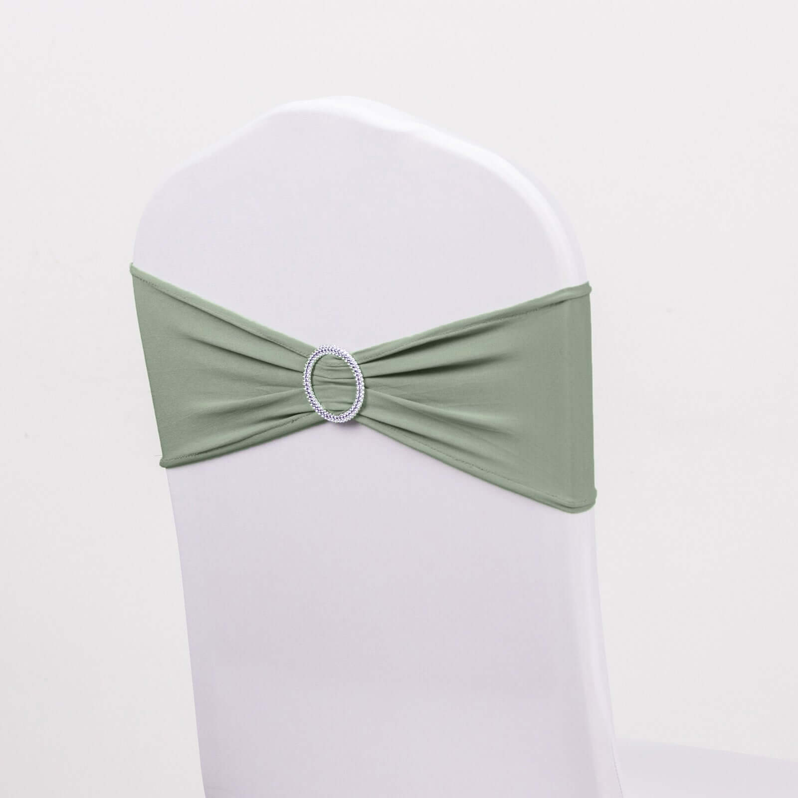 5 Pack Stretch Spandex Chair Sashes Sage Green - Reusable Chair Bands with Silver Diamond Ring Slide Buckle 5x14