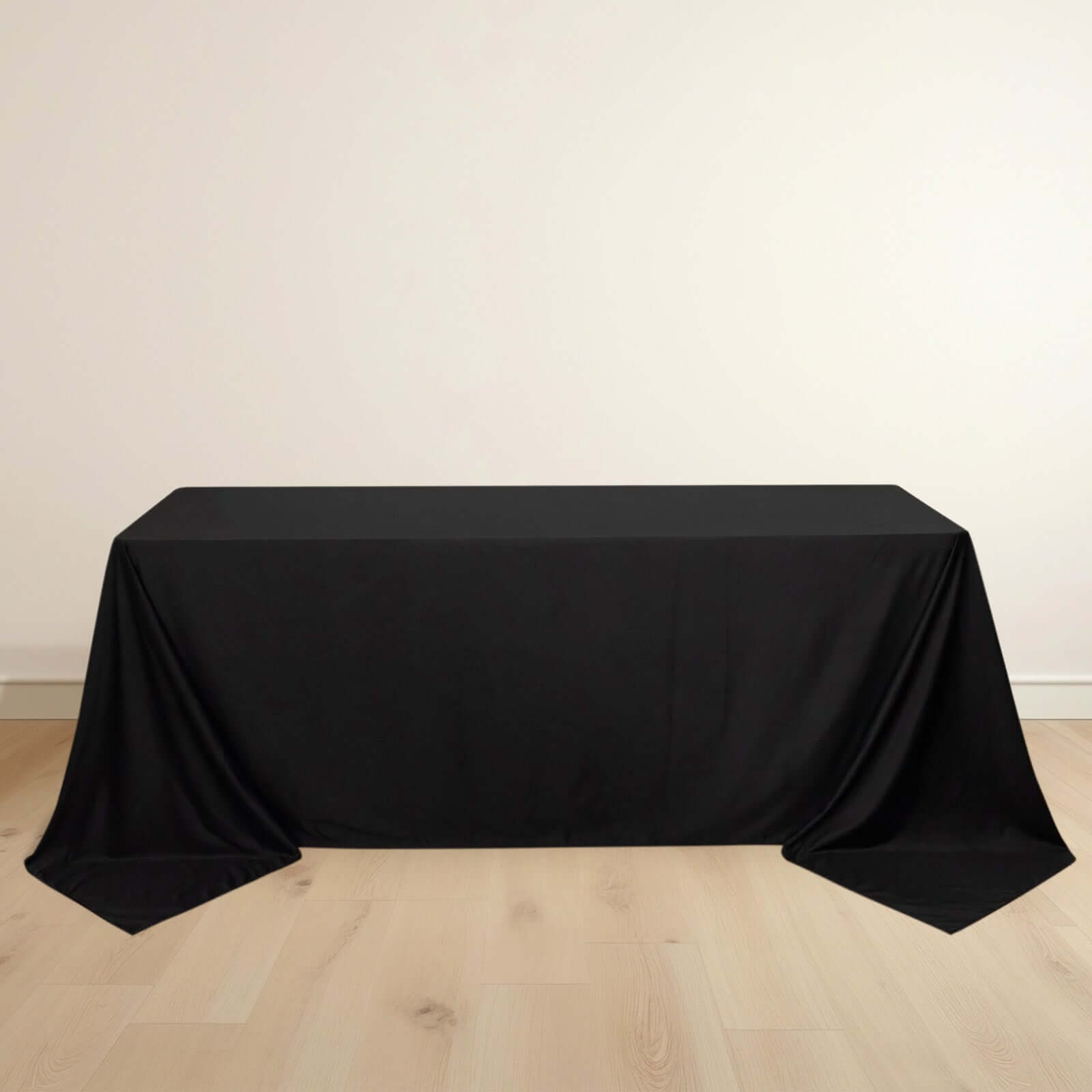 Premium Scuba Rectangular 90x132 Tablecloth Black - Wrinkle Free, Stain Resistant & Seamless Table Cover for Weddings and Parties