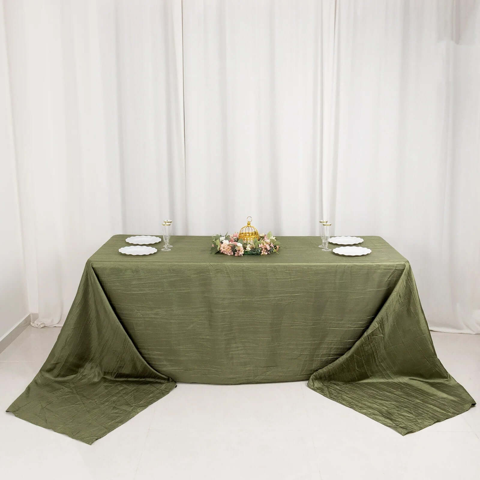Taffeta 90x156 Rectangle Tablecloth Dusty Sage Green - Accordion Crinkle Seamless Table Cover