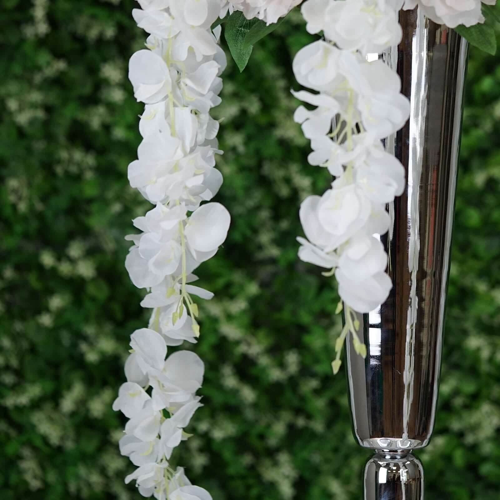 42 Silk Hanging Wisteria Flower Garland Vines in White, Elaborated 5 Full Strands in 1 Bush