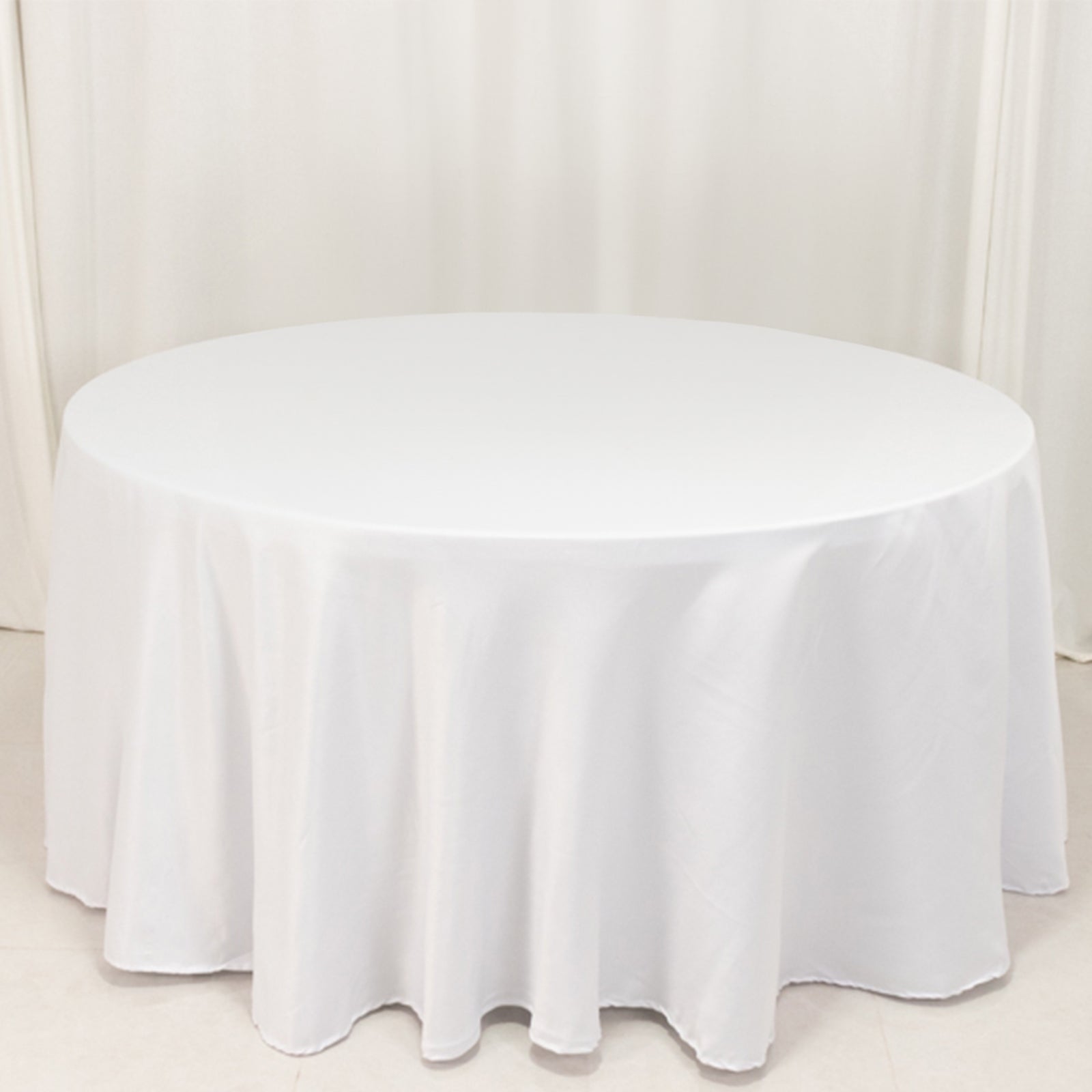 Lamour Satin 120 Round Tablecloth White - Seamless Table Cover with Soft Tempered Sheen for Upscale Gatherings