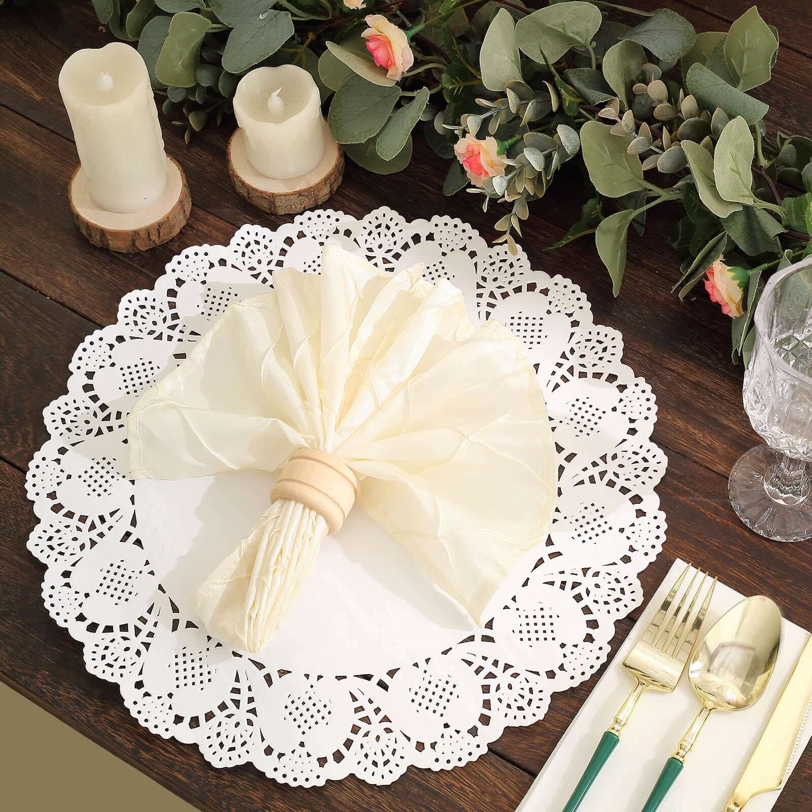 100 Pcs Paper 12 Round Placemats in White - Food Grade Lace Paper Doilies for Dessert Display & Table Decor