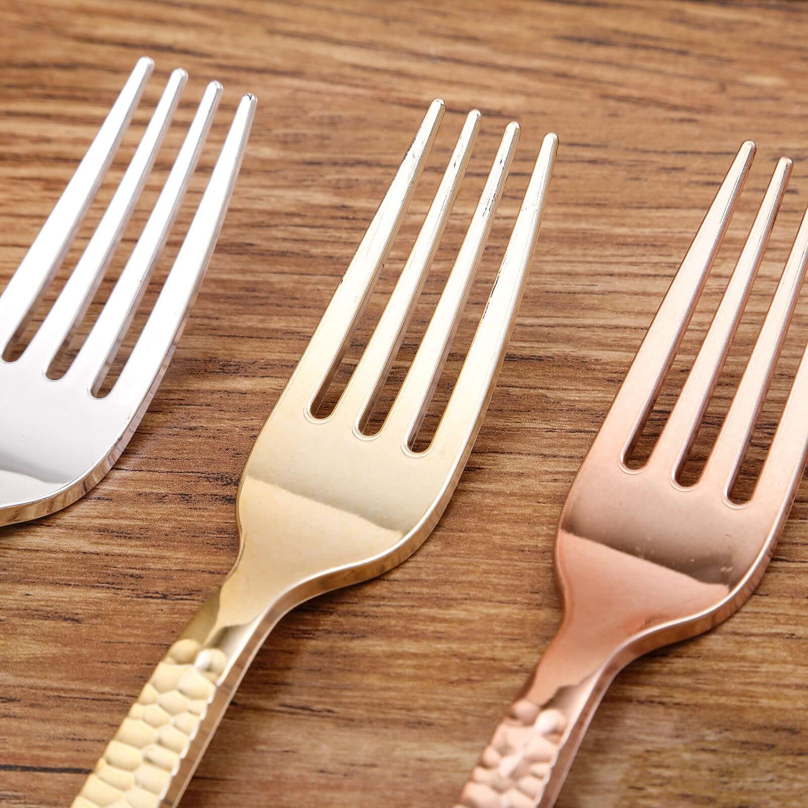 24-Pack Plastic Forks with Hammered Style Gold - Heavy Duty Disposable Silverware 7