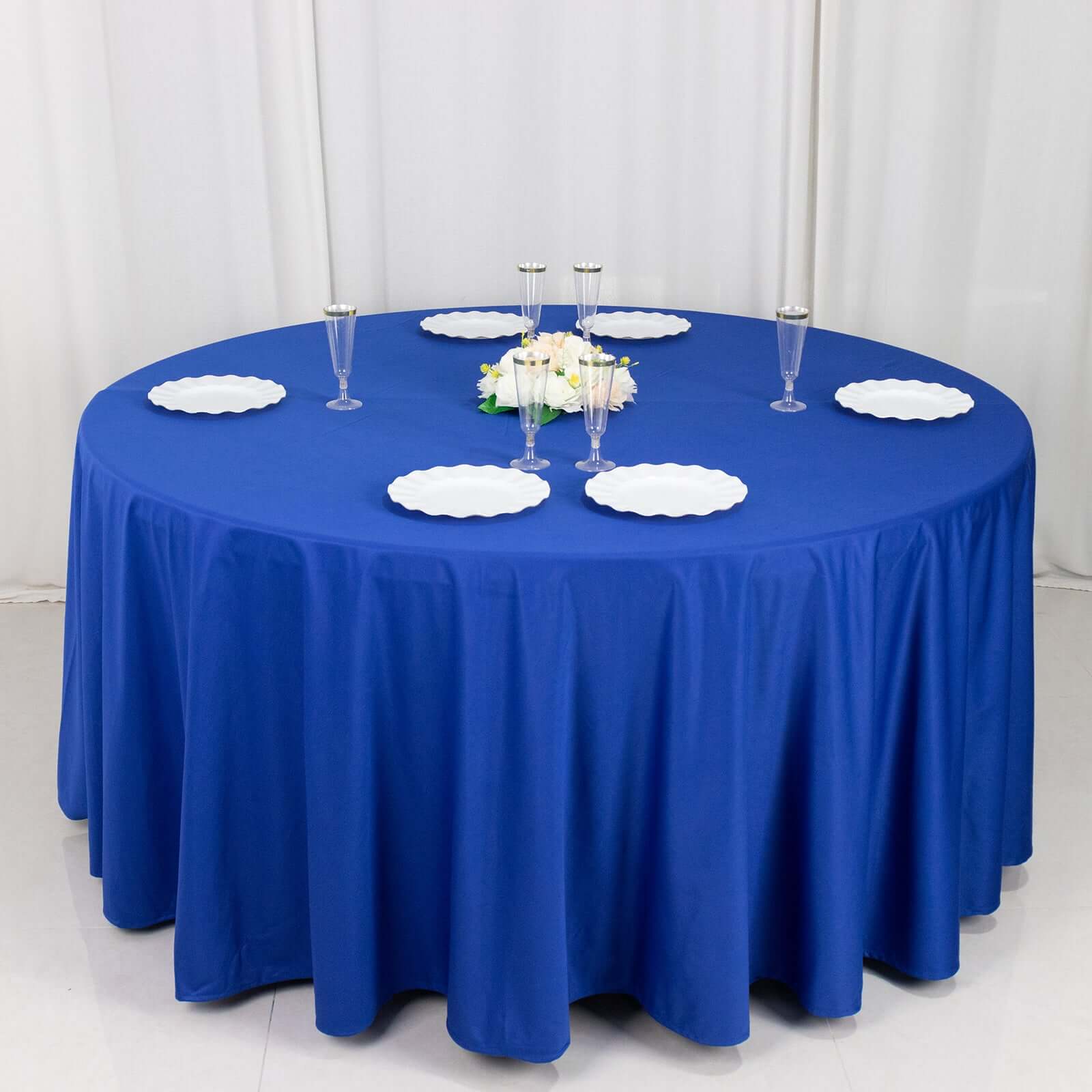 Premium Scuba Round 120 Tablecloth Royal Blue - Wrinkle Free & Stain Resistant Seamless Table Cover