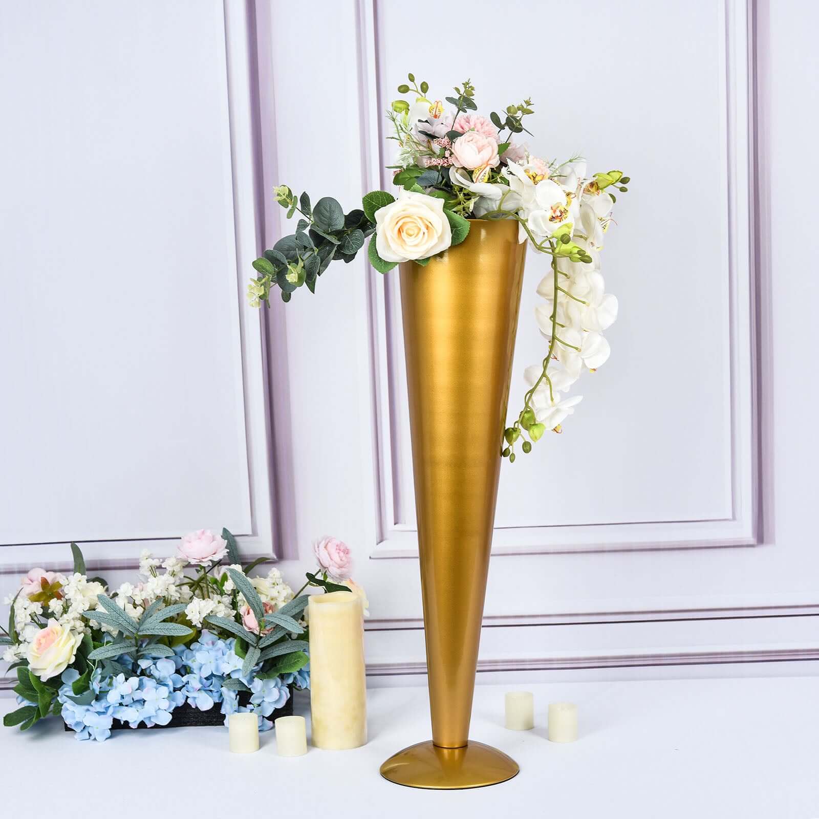 Metal Trumpet Vase Brushed Gold - Durable Design for Stylish Wedding Decor 28