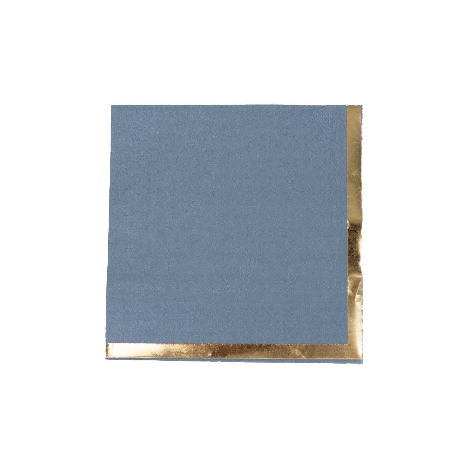 50-Pack Paper Beverage Napkins Dusty Blue with Gold Foil Edge - 2 Ply Disposable Soft 18GSM Cocktail Napkins 5x5