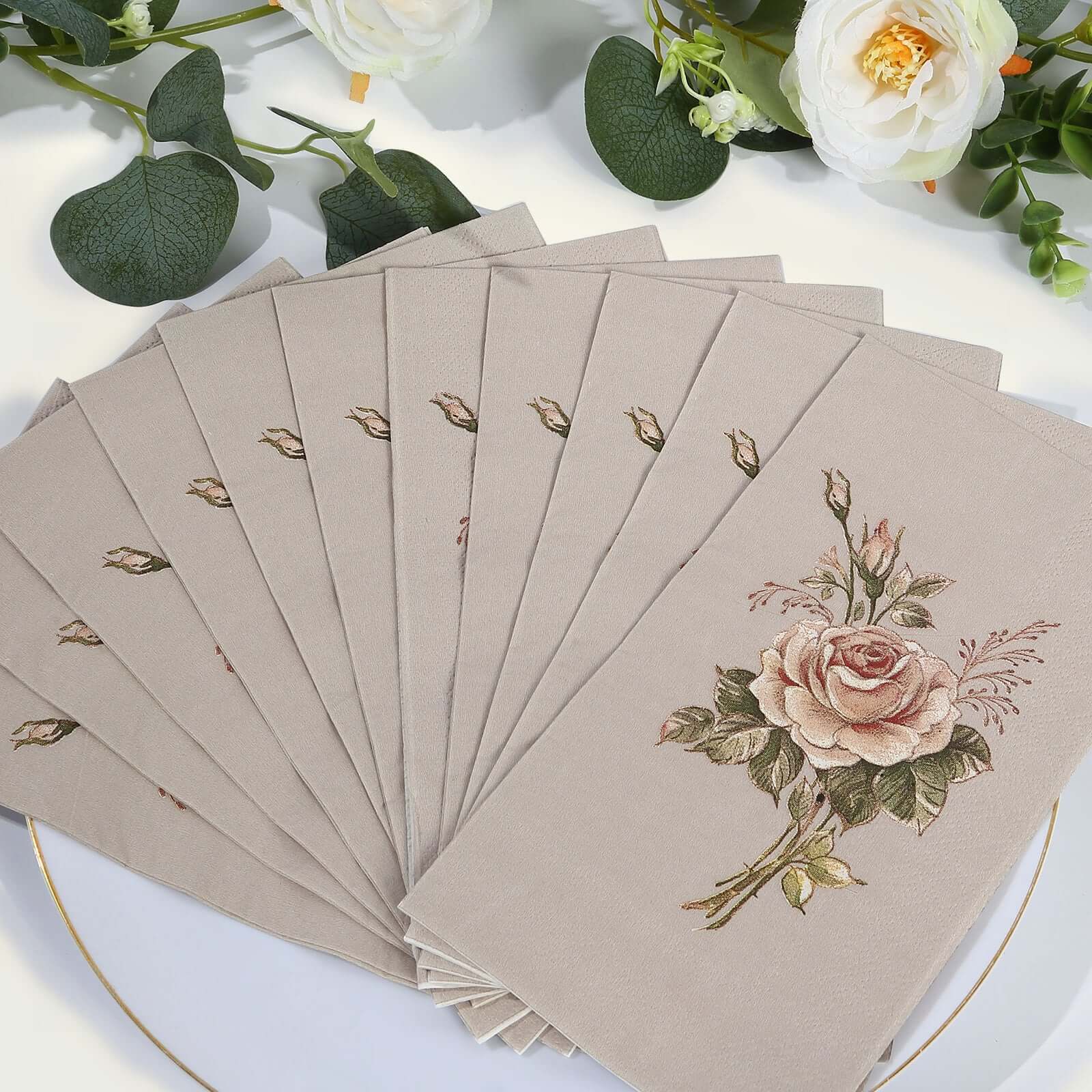 20-Pack Paper Dinner Napkins Ivory with Vintage Pink Rose Print 2 Ply - Stylish Boho Napkins for Events