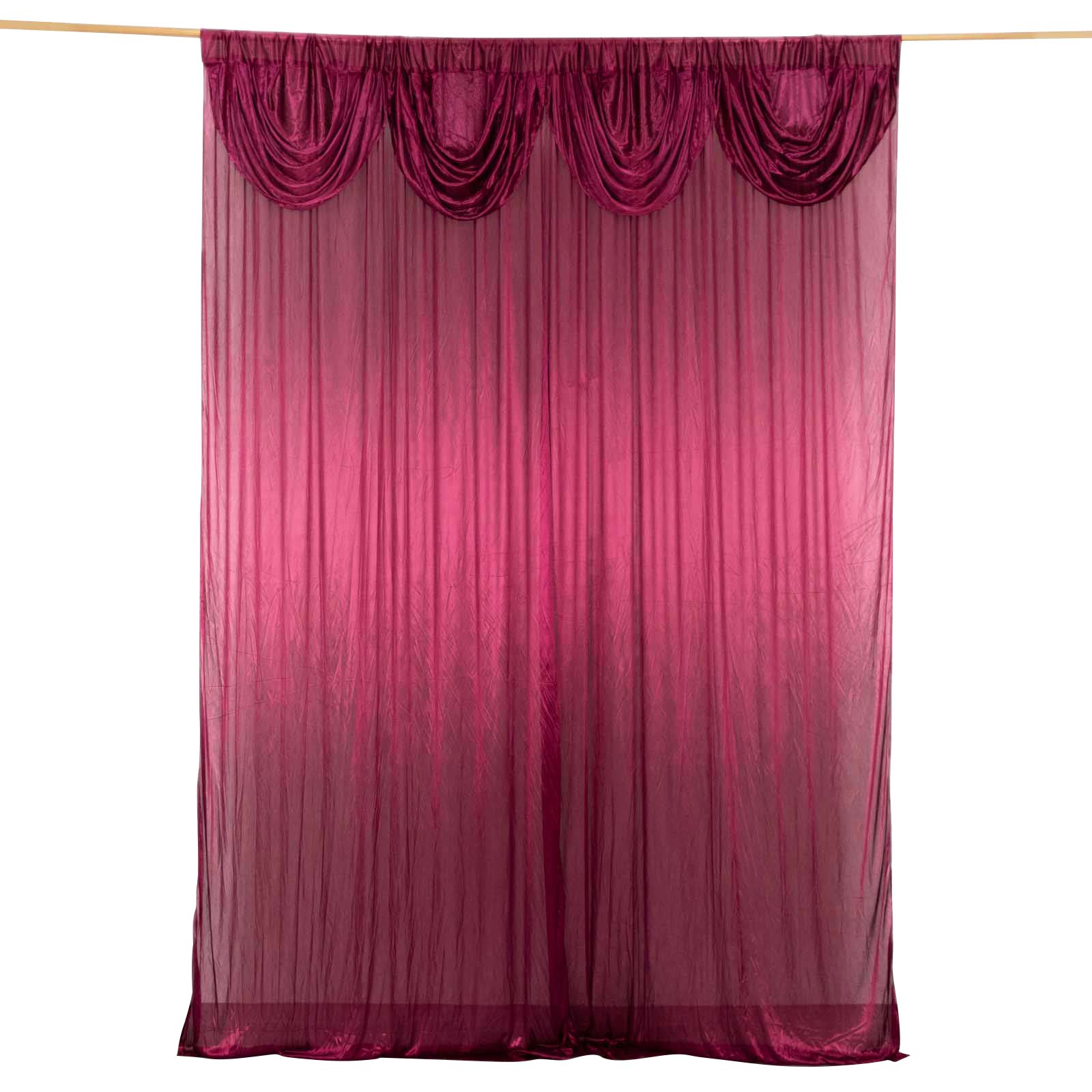 10ftx10ft Burgundy Double Drape Pleated Satin Event Curtain Drapes, Glossy Photo Backdrop Event Panel