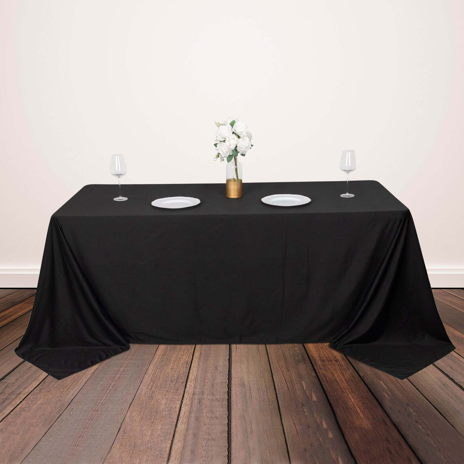 Premium Scuba Rectangular 90x132 Tablecloth Black - Wrinkle Free, Stain Resistant & Seamless Table Cover for Weddings and Parties