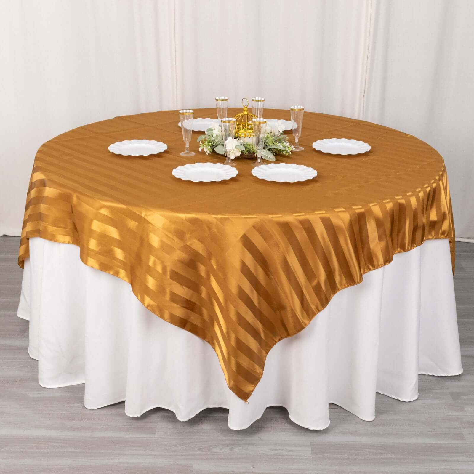 Satin 72x72 Table Overlay Square Tablecloth Gold - Stripe Table Topper