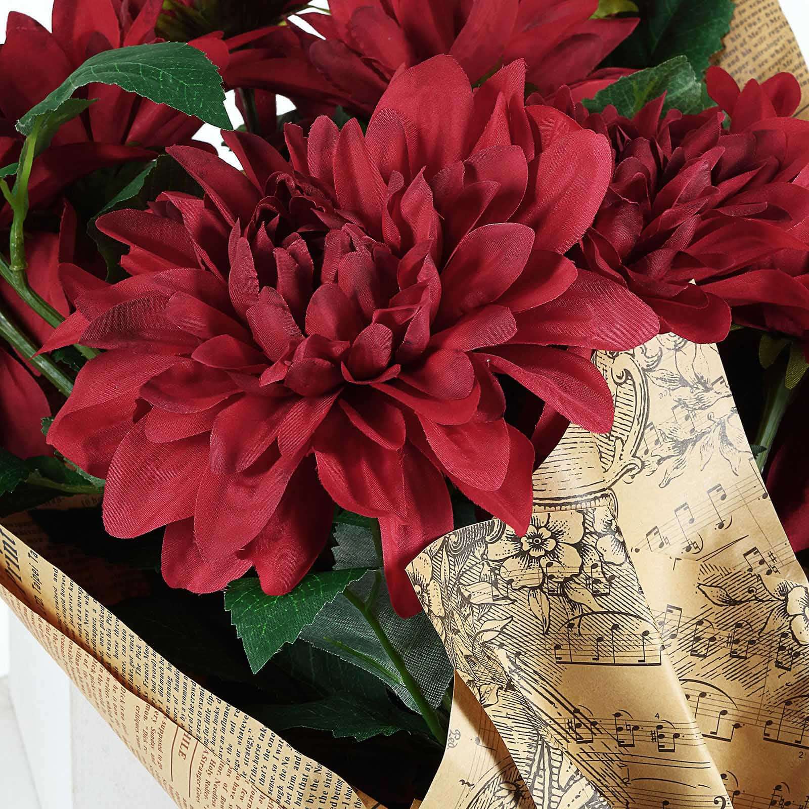 30 Tall Burgundy Artificial Dahlia Silk Flower Stems, Faux Floral Spray