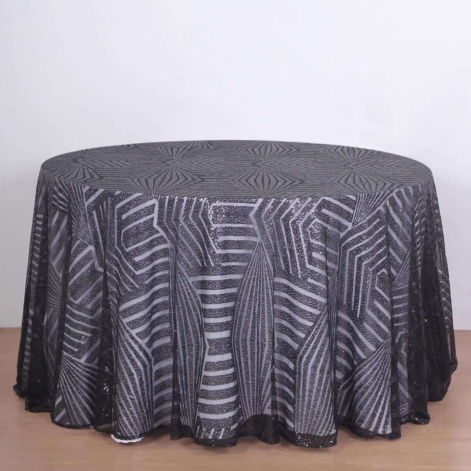 Sequin 120 Round Tablecloth Black - Seamless Diamond Glitz Table Cover