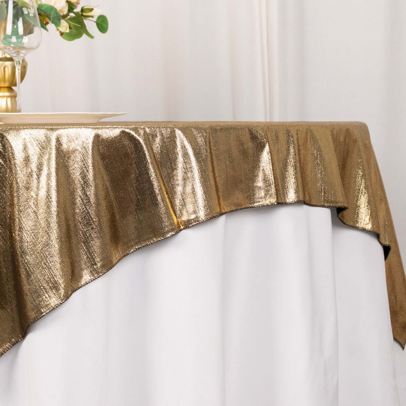 Polyester 72x72 Table Overlay Square Tablecloth Antique Gold - Sequin Dots Wrinkle-Free Table Cover