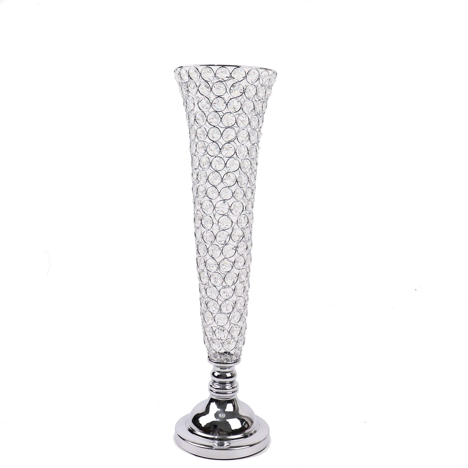 3-Pack Crystal Beaded Trumpet Vase Silver - Exquisite Floral Display Centerpiece Stand Set for Banquets & Receptions 28 Tall