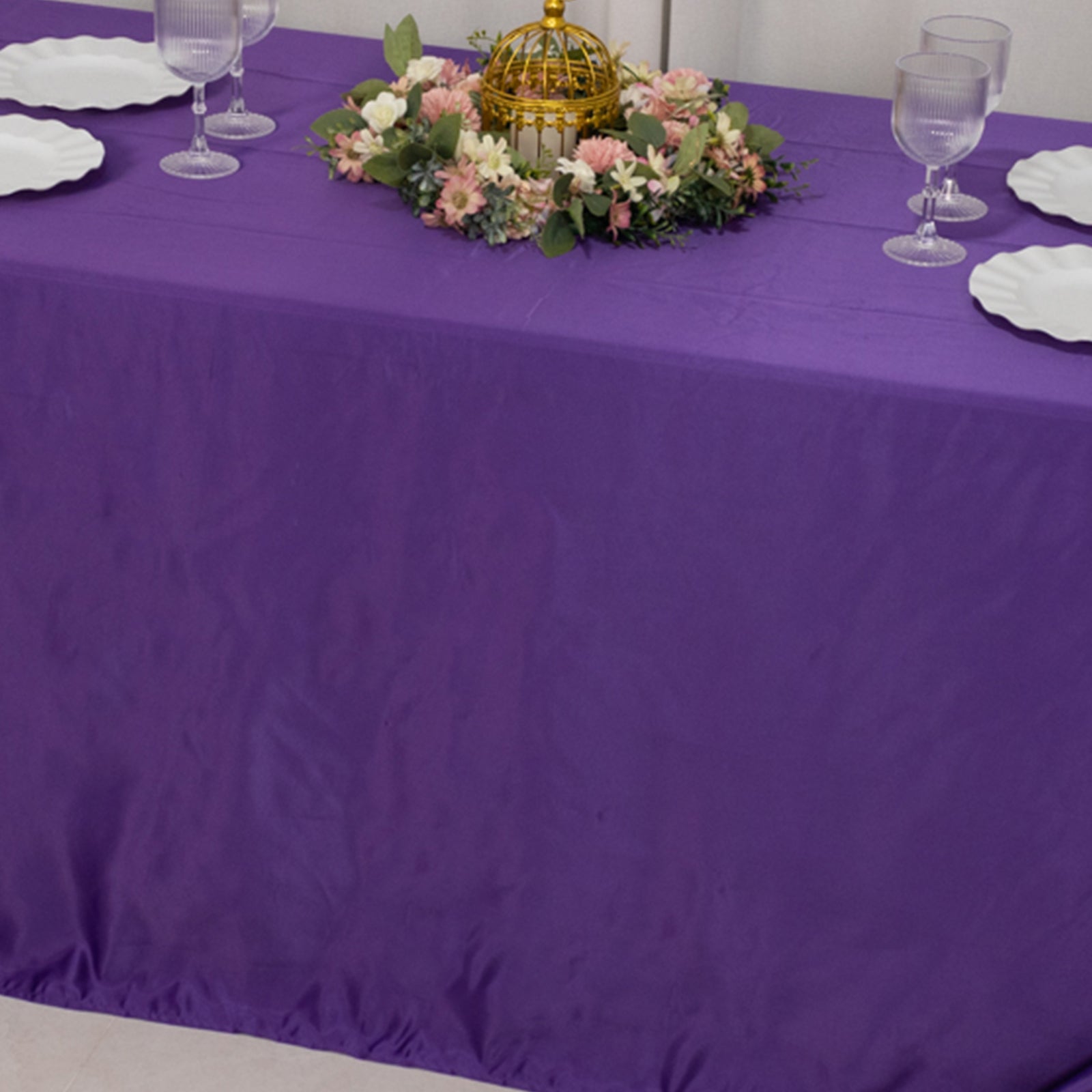 Lamour Satin 90x132 Rectangle Tablecloth Purple - Soft & Silk-Like Seamless Table Cover