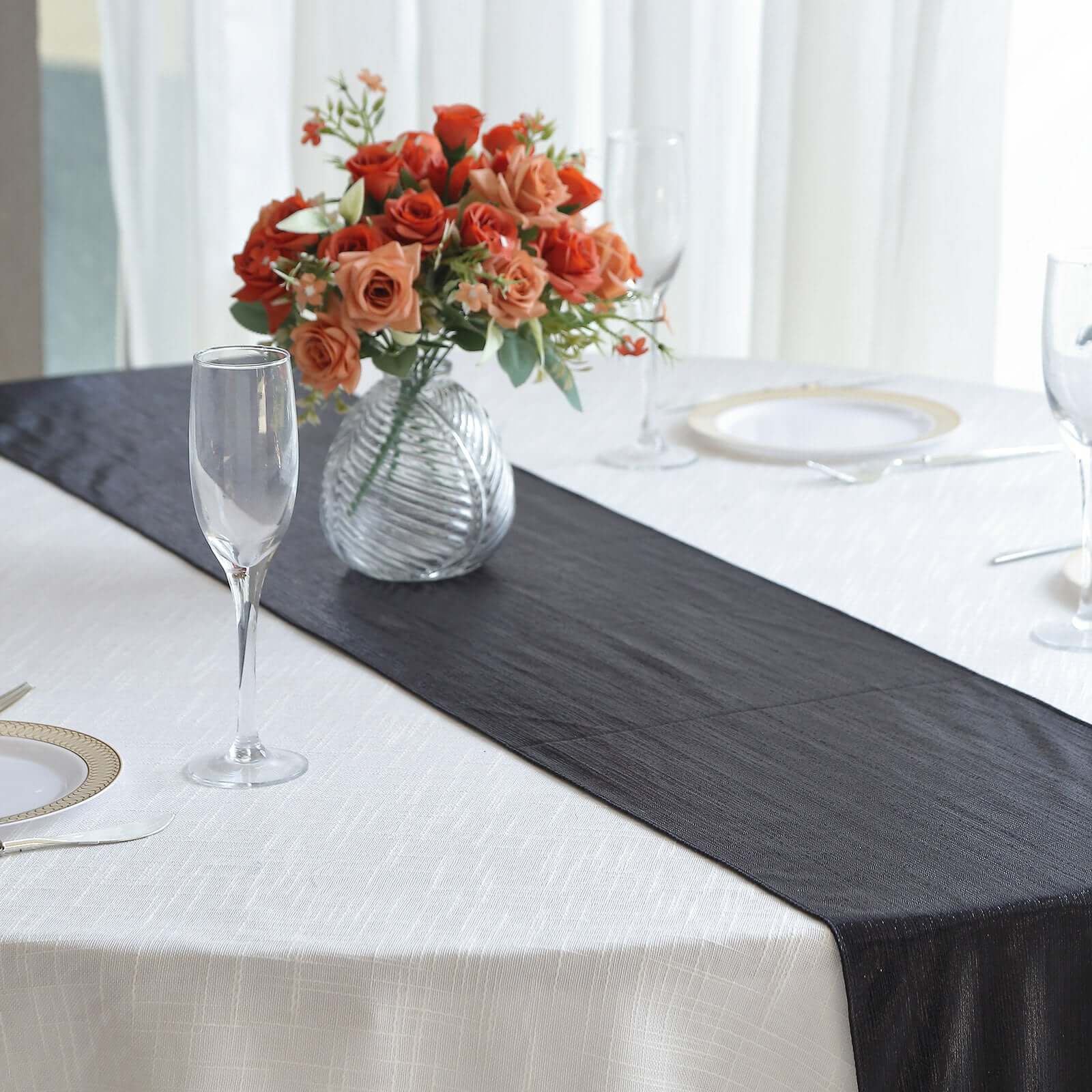 Polyester 12x108 Table Runner Black Shimmer Sequin Dots - Wrinkle-Free Finish Table Linen