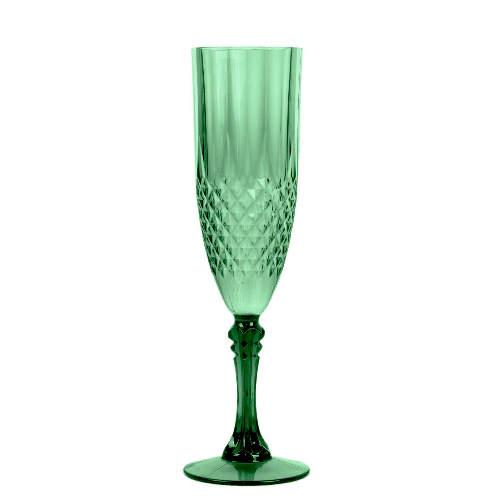 6-Pack Plastic Wedding Toast Flutes Hunter Emerald Green Transparent Crystal Cut Style - Reusable Champagne Glasses 8oz