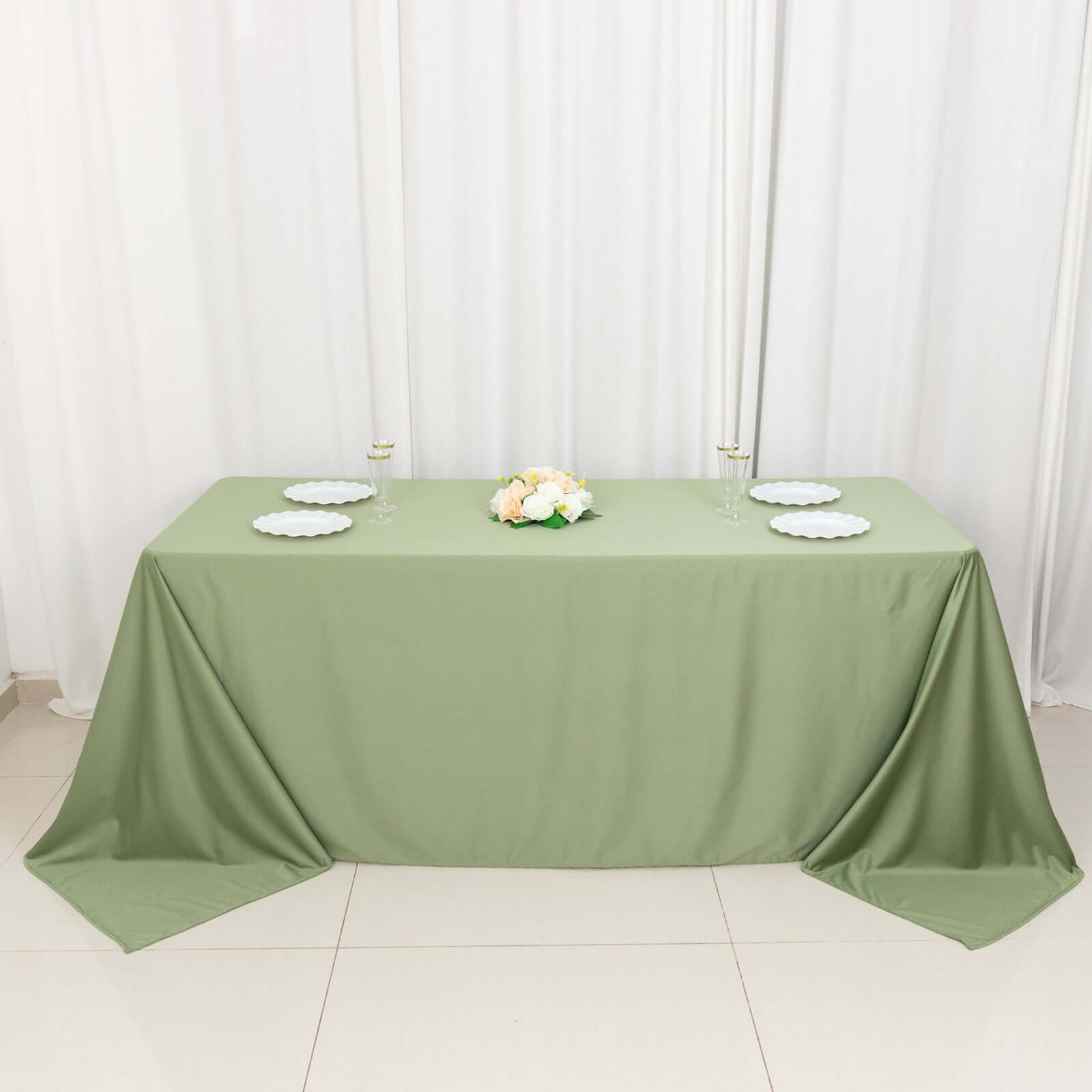 Premium Scuba Rectangular 90x132 Tablecloth Dusty Sage Green - Wrinkle Free, Stain Resistant & Seamless Table Cover