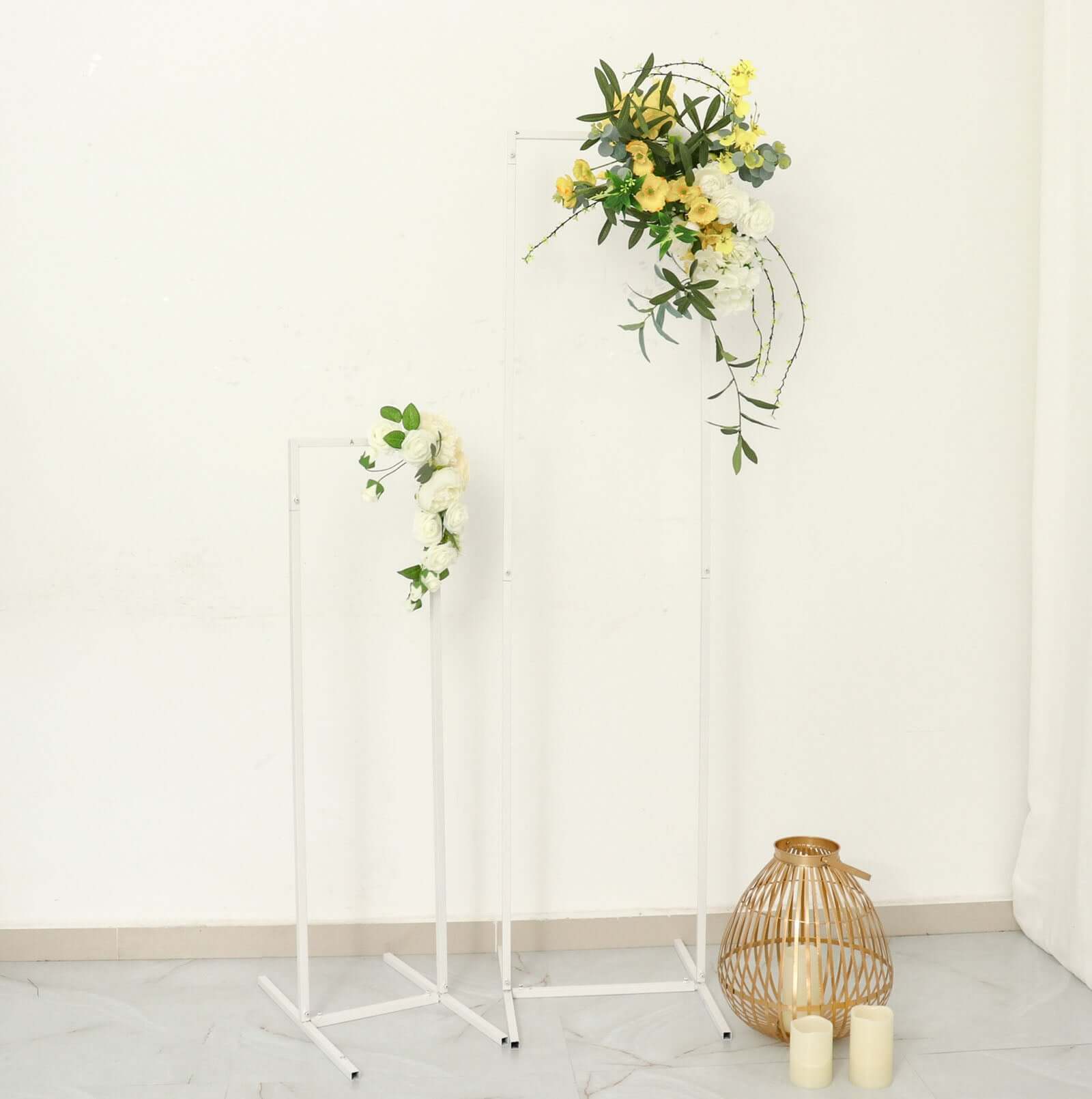 Set of 4 Wedding Arches Slim White Metal Rectangular Design Backdrop Stands - Floral Display Frames 3.6ft-6.5ft