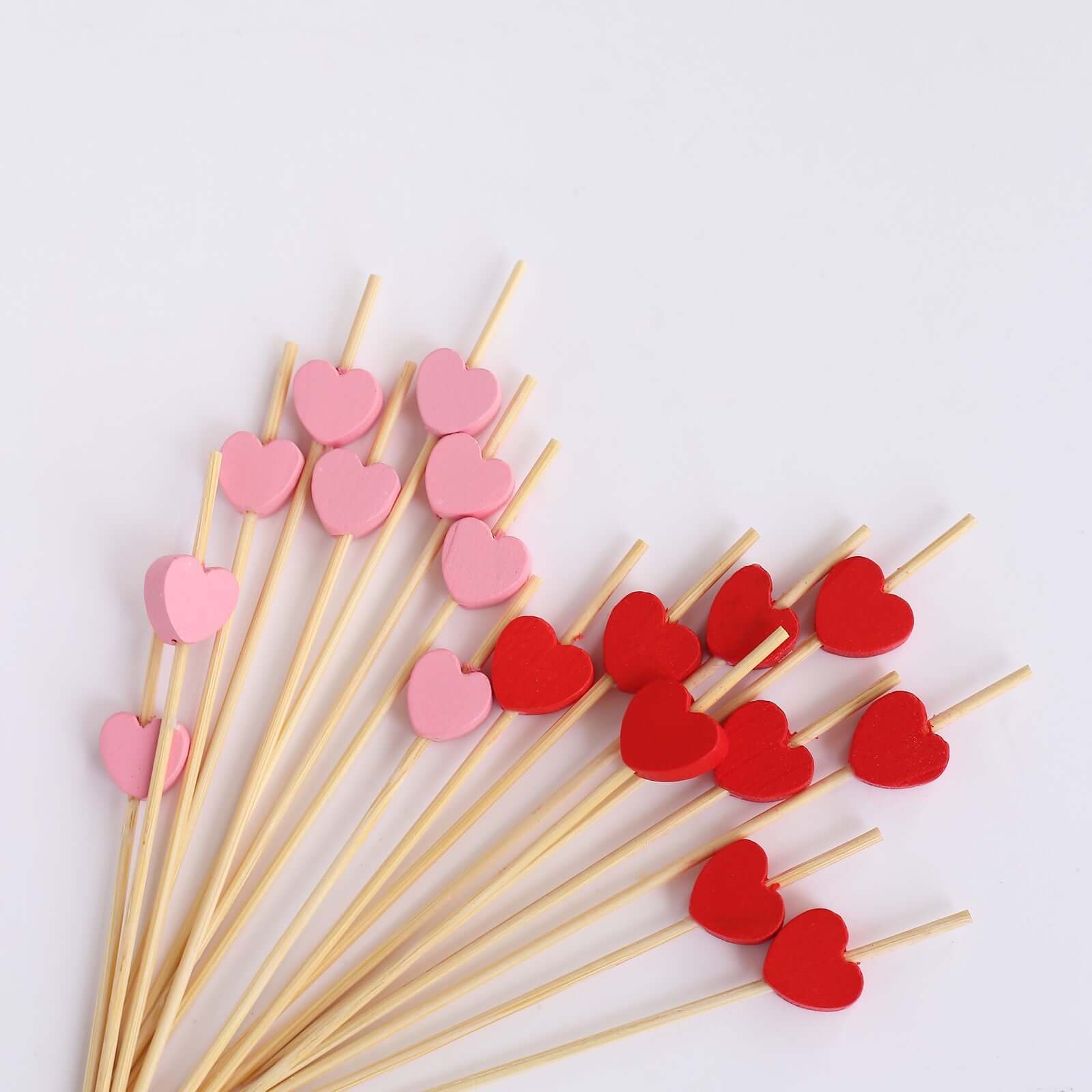 100-Pack Bamboo Cocktail Sticks Heart Design Eco Friendly Red/Pink - Biodegradable Fruit Appetizer Party Picks 5