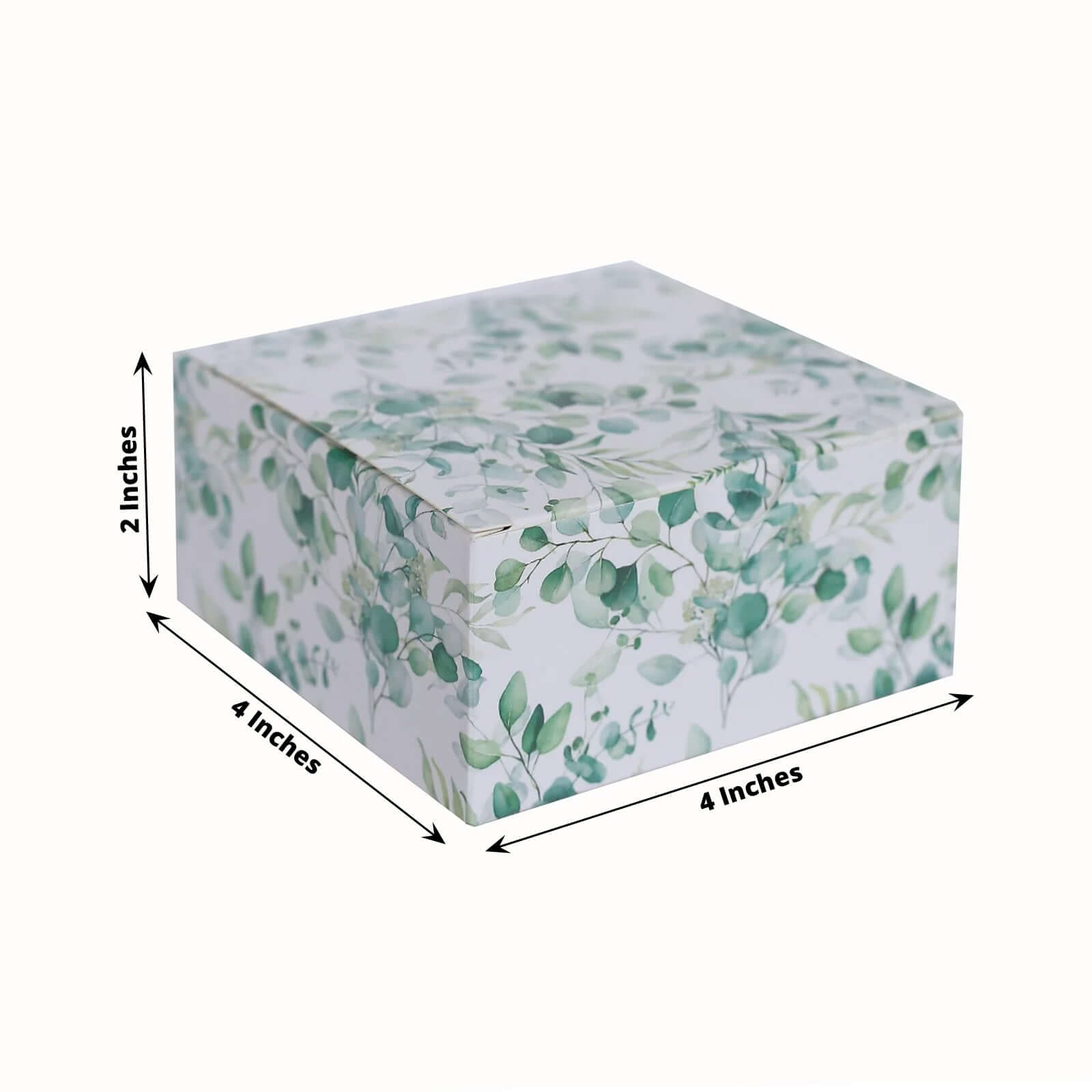 25 Pack White Green Eucalyptus Leaves Print Paper Favor Boxes, Cardstock Party Shower Candy Gift Boxes - 4x4x2