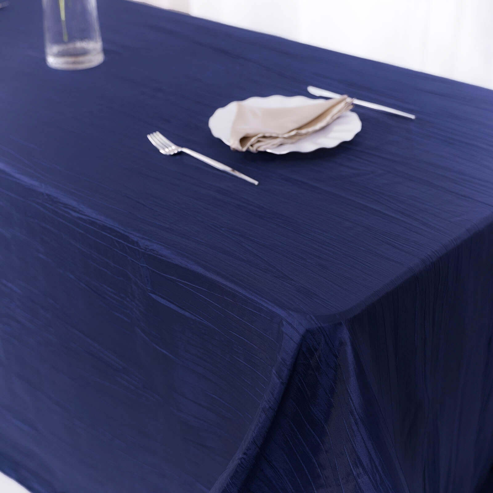 Taffeta 90x156 Rectangle Tablecloth Navy Blue - Accordion Crinkle Seamless Table Cover