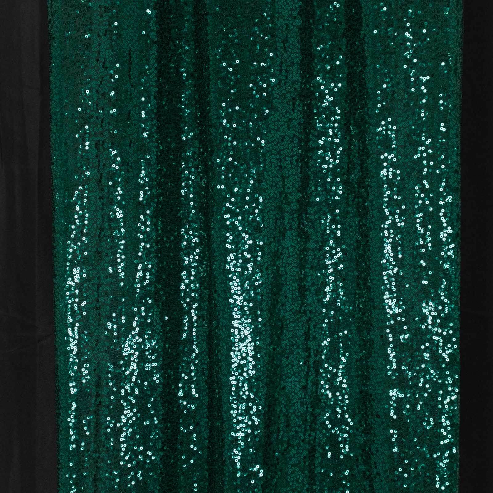 2 Pack Hunter Emerald Green Sequin Event Curtain Drapes with Rod Pockets, Seamless Backdrop Event Panels - 8ftx2ft