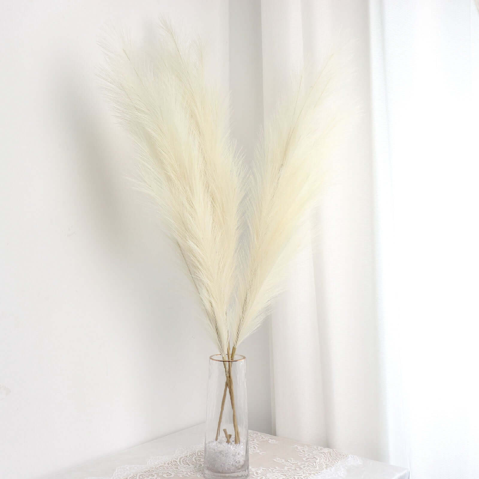 3 Stems Artificial Pampas Grass Decor Cream - Soft Realistic Faux Ornamental Grass Branches for Rustic Boho Chic Backdrops Floral Styling & Vase Displays 44